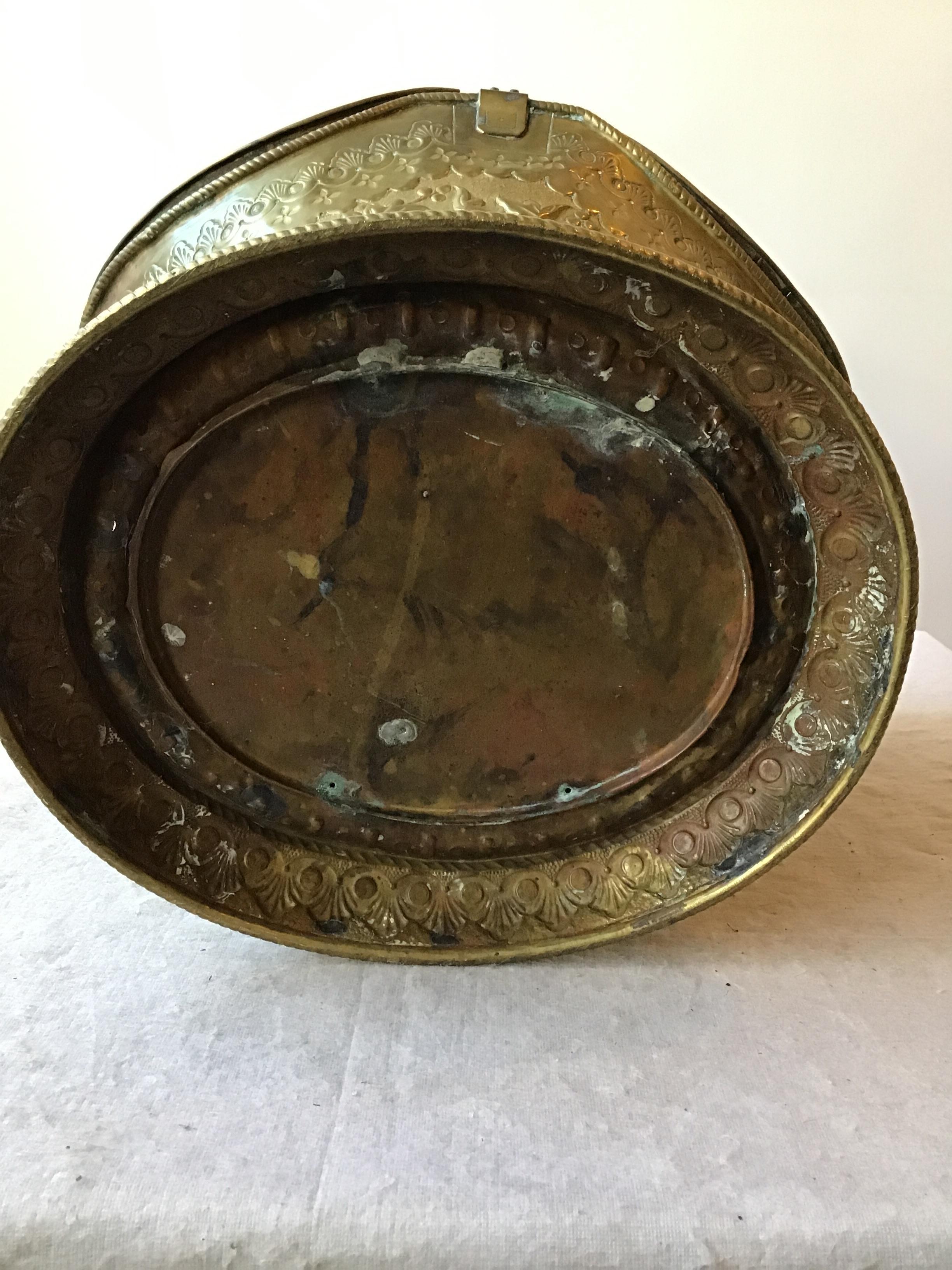 1920s Ornate Brass Coal Scuttle 8