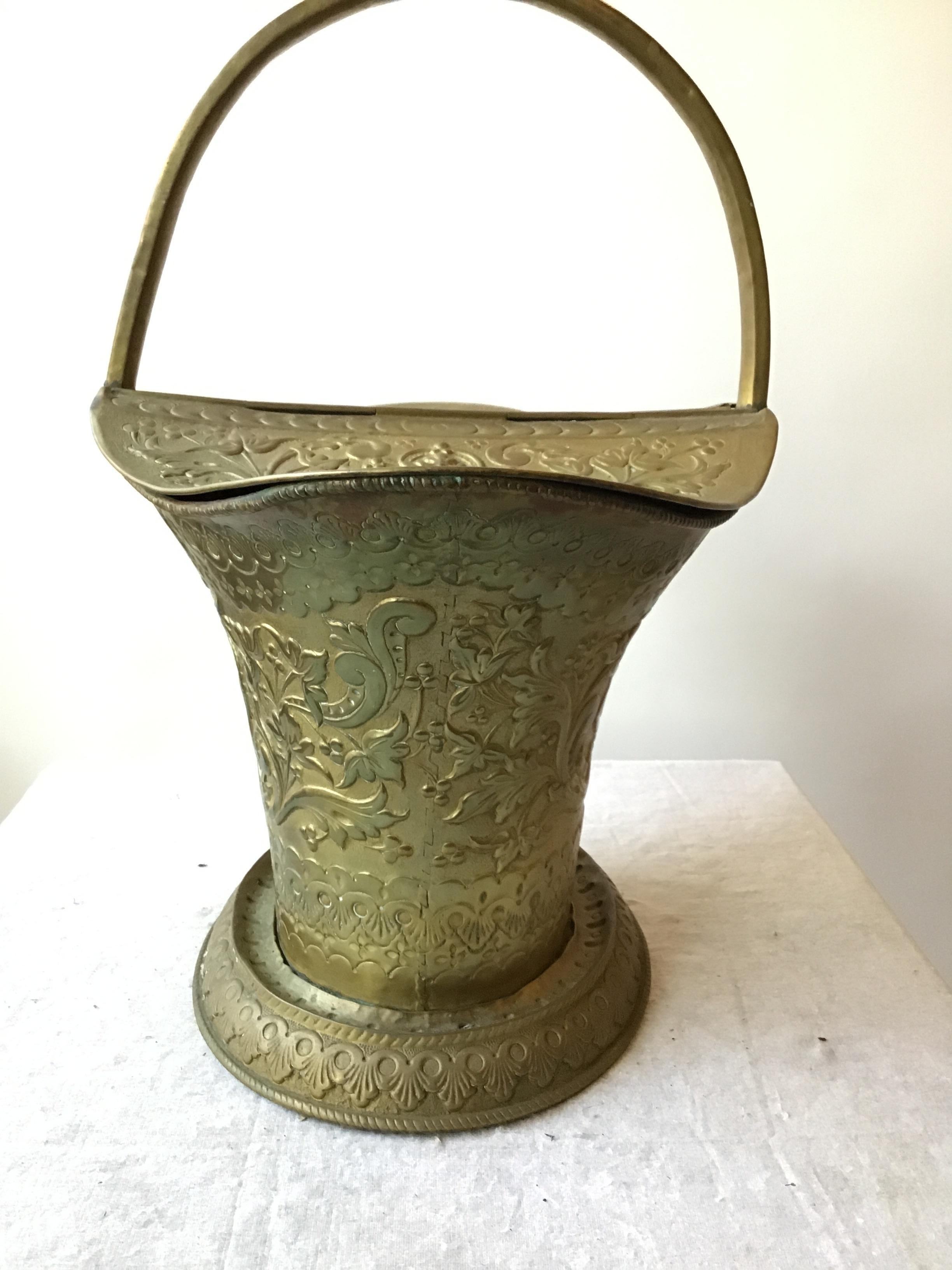 1920s Ornate Brass Coal Scuttle 1