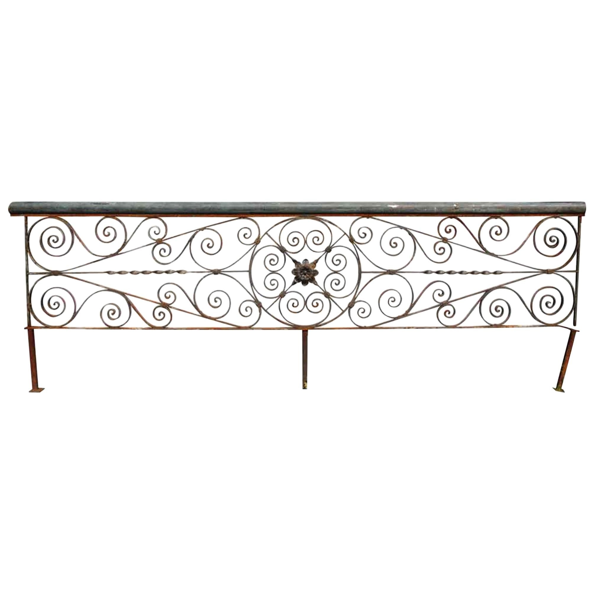 1920s Ornate Hand Wrought Iron Floral Balcony Railing Piece