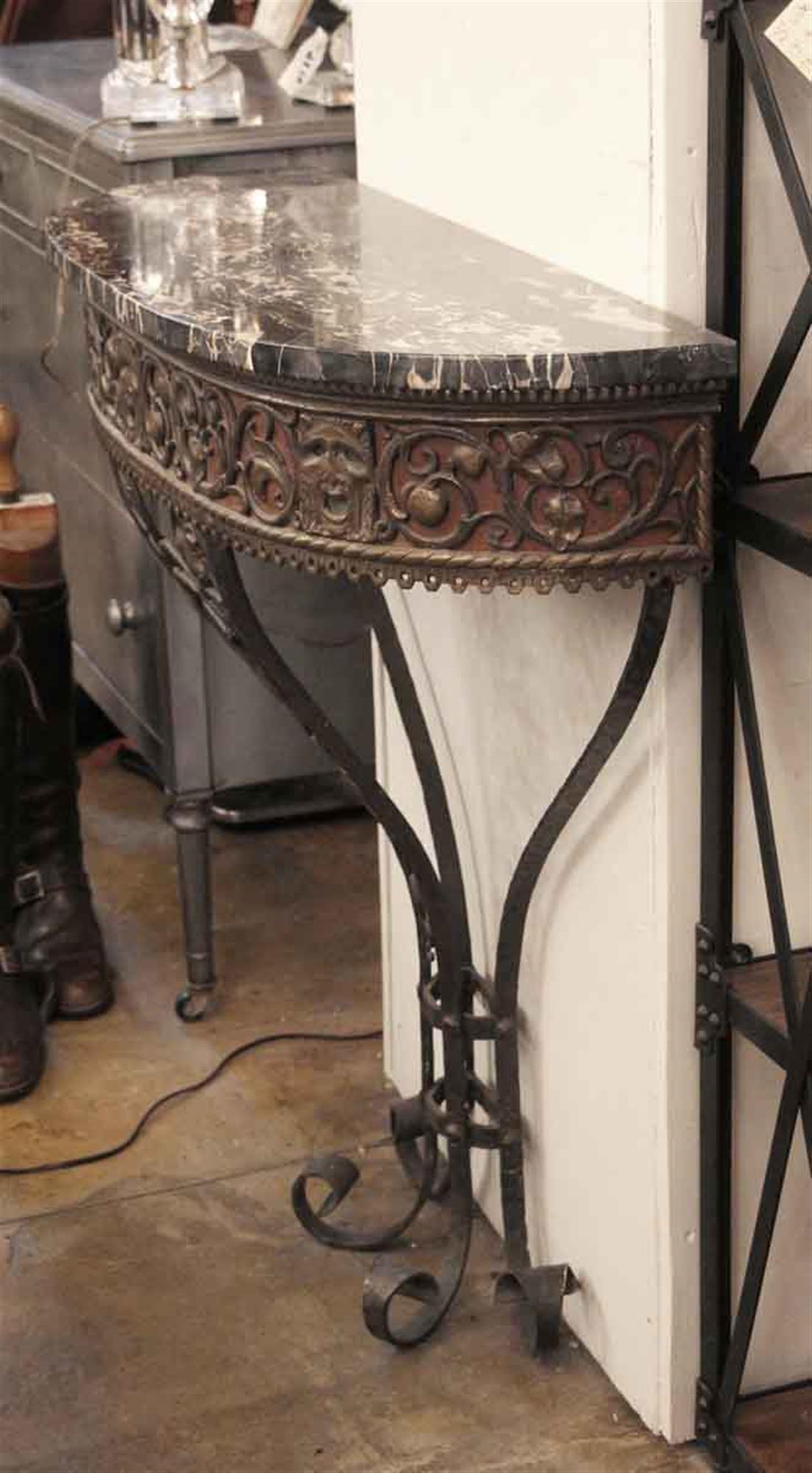 1920s Oscar Bach Style Bronze Iron and Marble Console Table 2