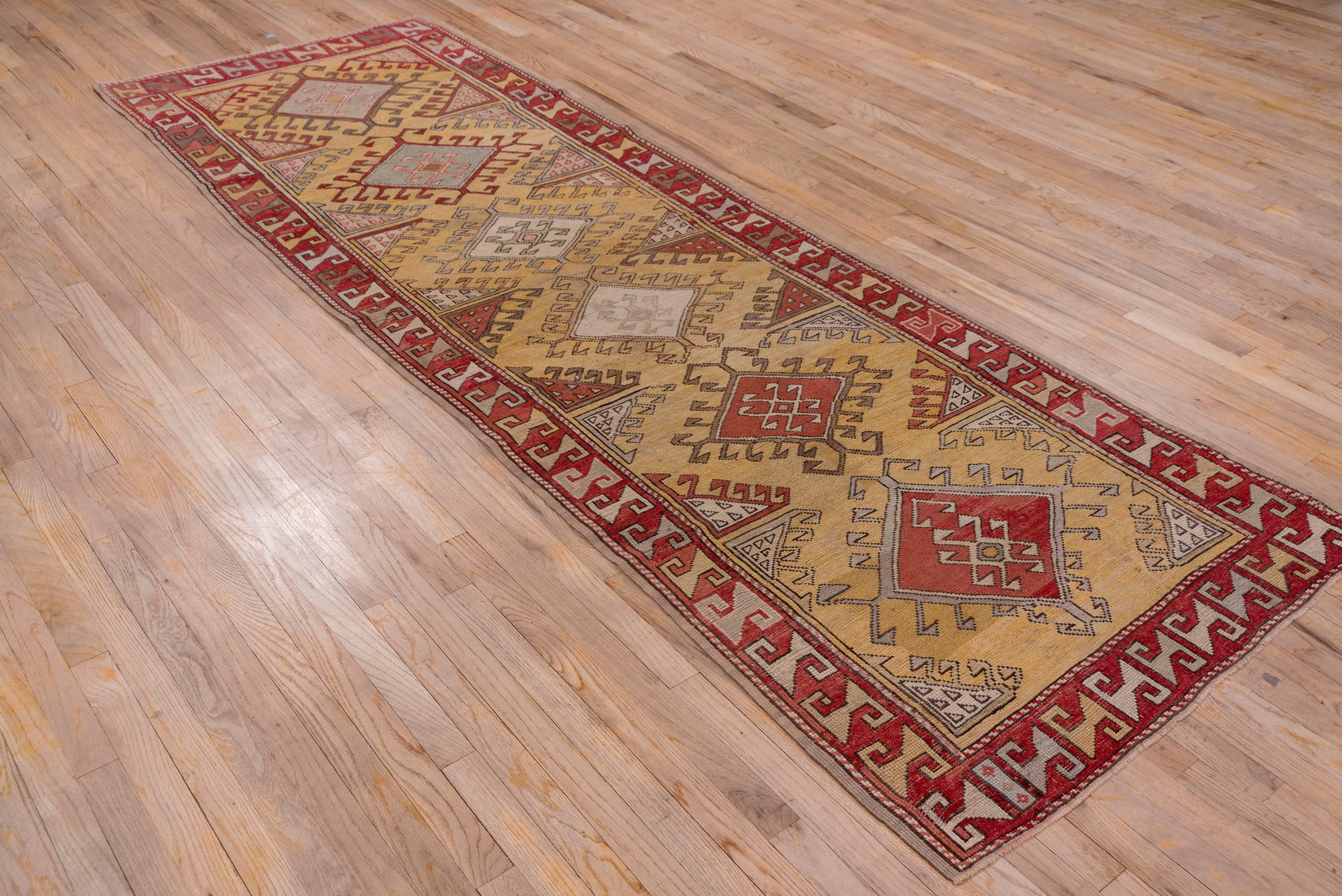 Hand-Knotted Yellow Turkish Oushak Runner, Circa 1920s