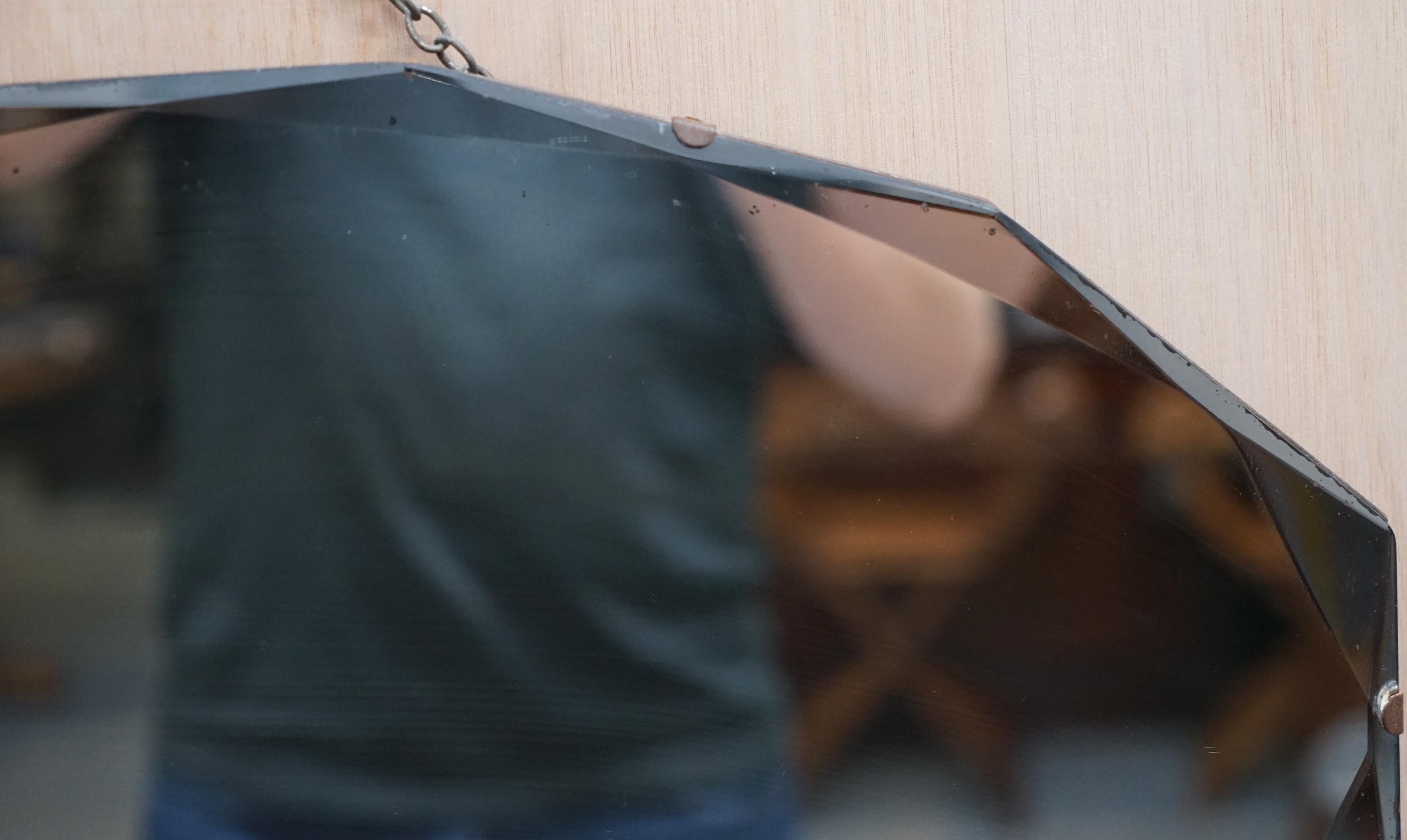 Art Deco 1920s Oval Beveled Edge Mercury Plate Mirror Period Solid Oak Backing Board