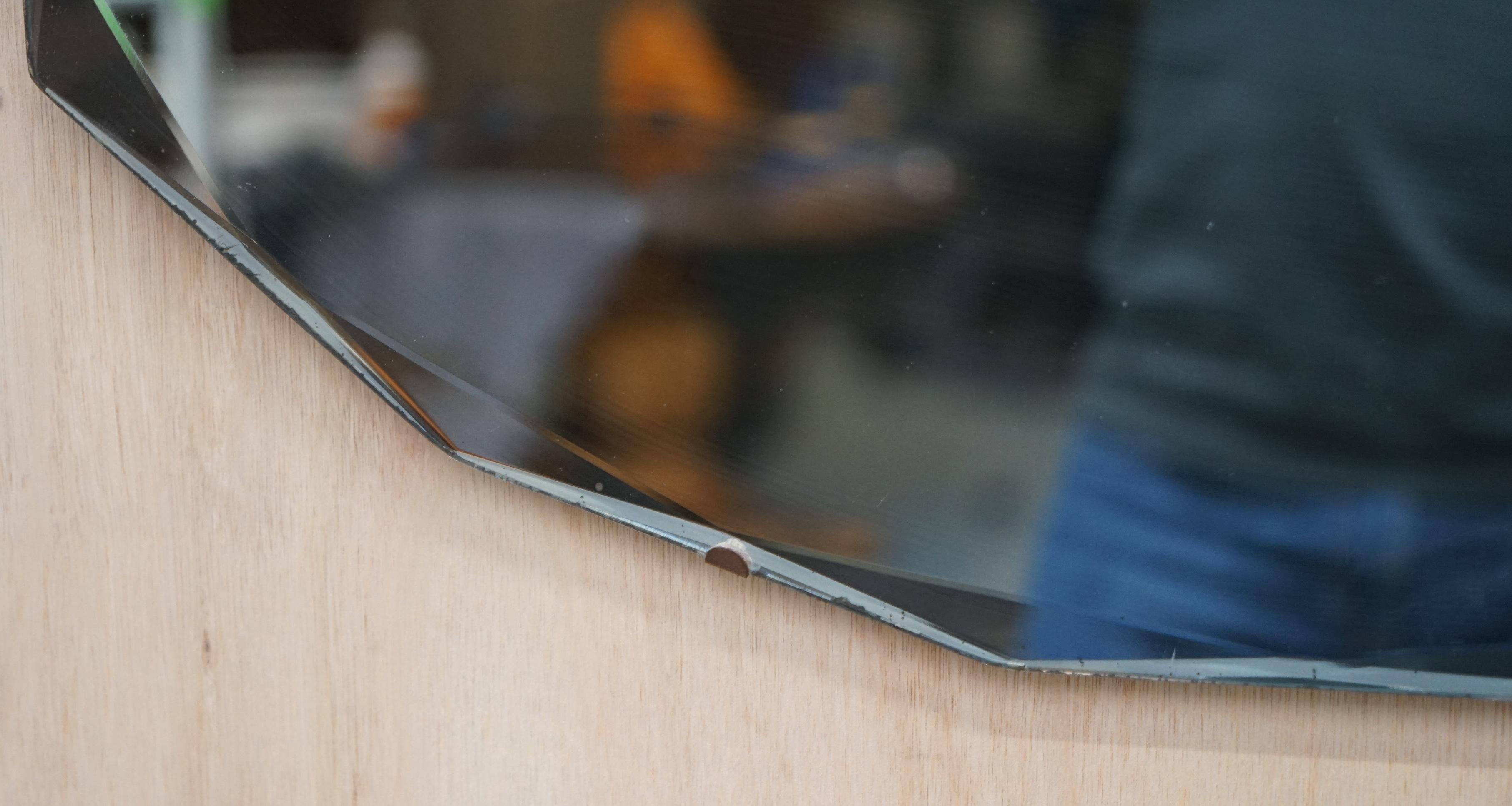 English 1920s Oval Beveled Edge Mercury Plate Mirror Period Solid Oak Backing Board