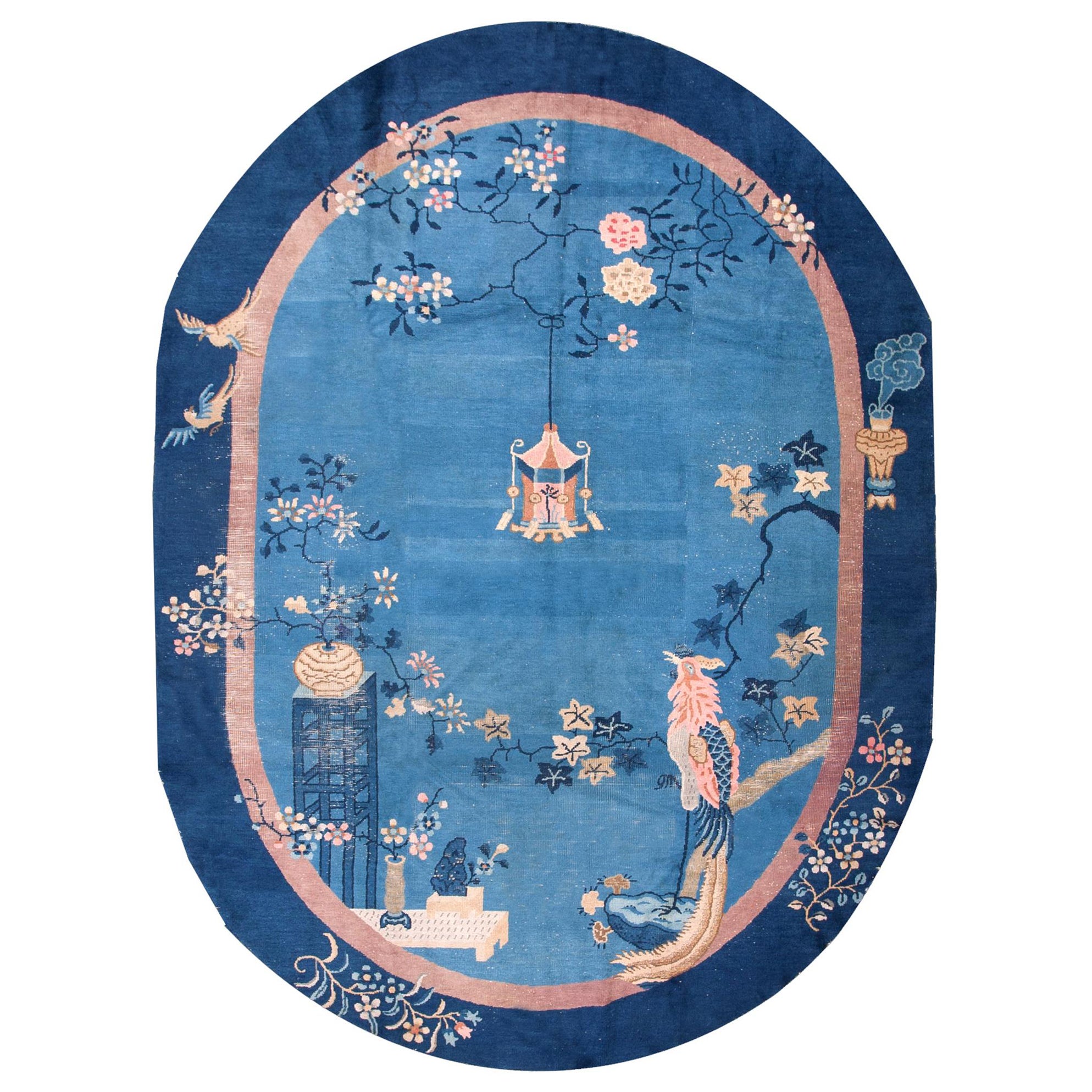 Tapis chinois Pékin ovale des années 1920 ( 7''3 x 9''8 - 222 x 294 )