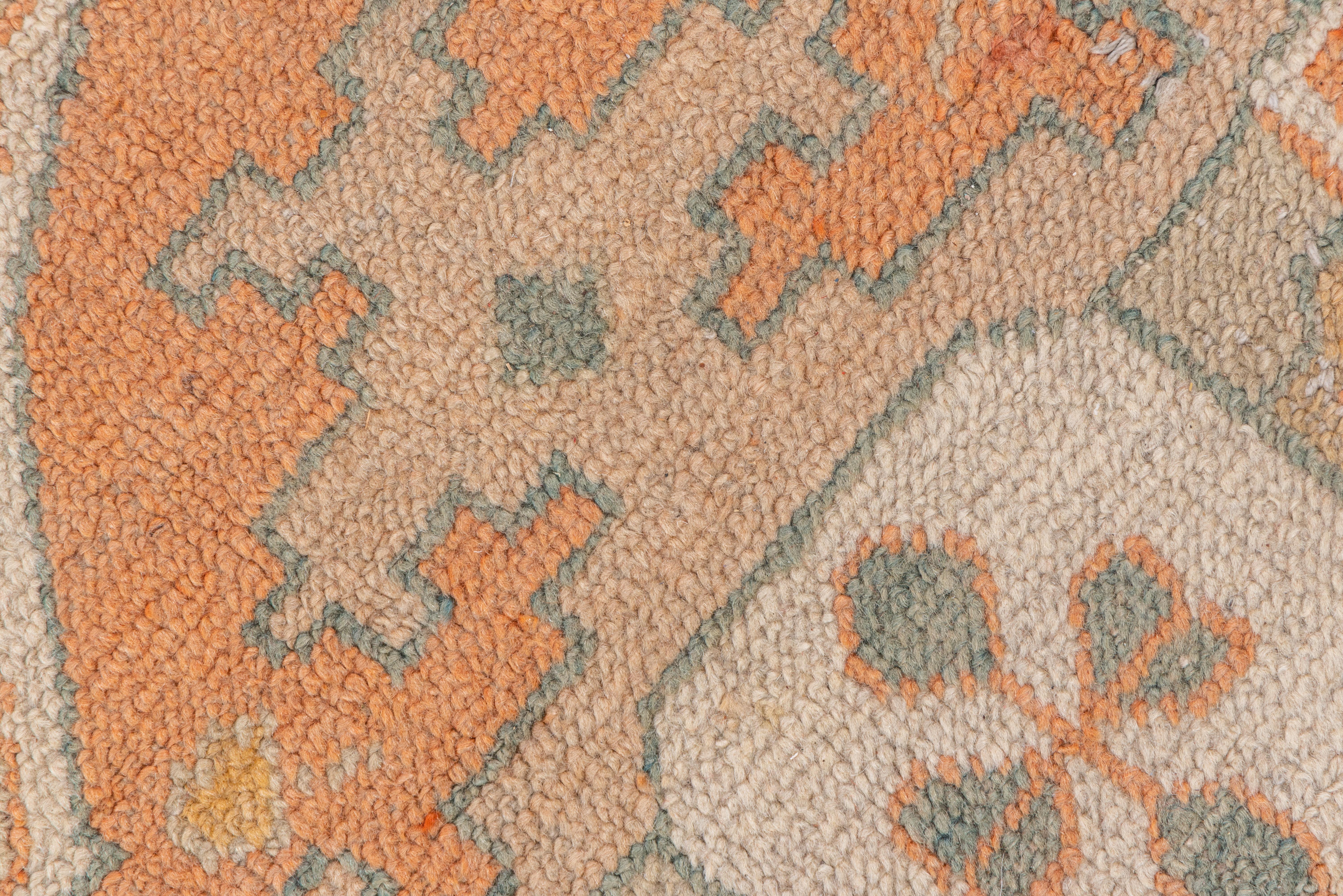 1920s Oversized Antique Turkish Oushak Carpet, Neutral Field, Orange Borders For Sale 2