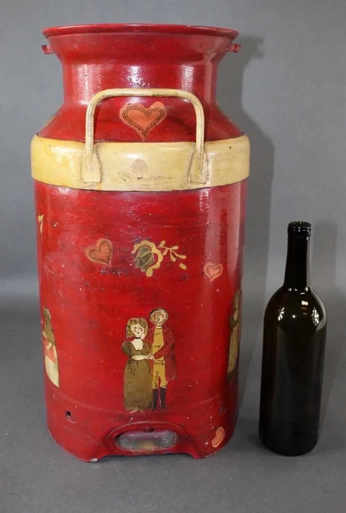 1920er Jahre gemalt und Decoupage Folk Art dekoriert antike Molkerei Bauernhof Milchkanne im Angebot 2