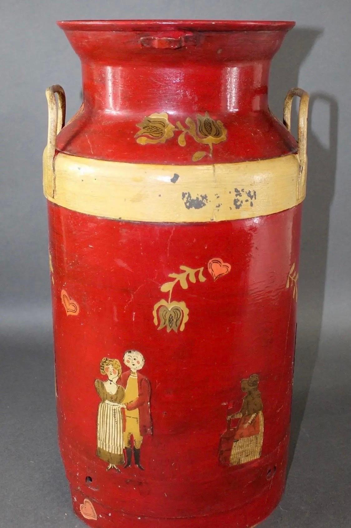 1920er Jahre gemalt und Decoupage Folk Art dekoriert antike Molkerei Bauernhof Milchkanne (Handbemalt) im Angebot