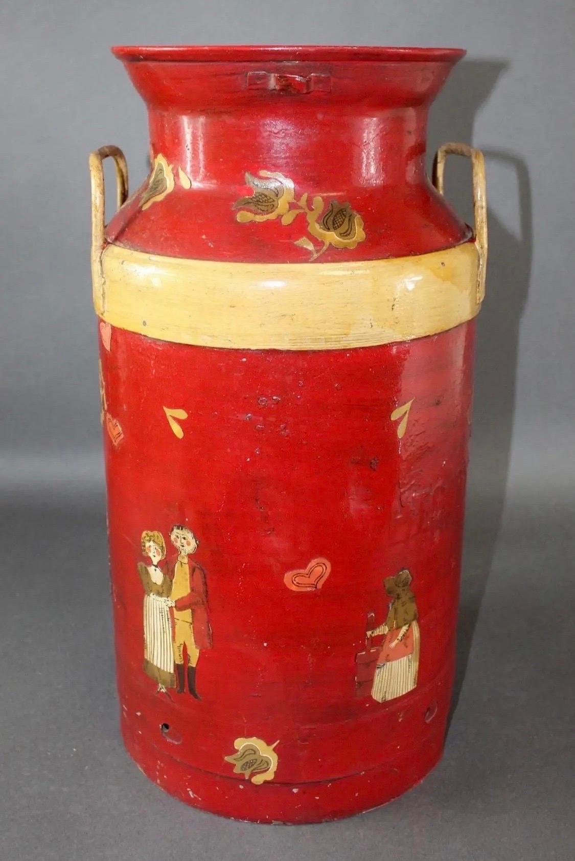 1920er Jahre gemalt und Decoupage Folk Art dekoriert antike Molkerei Bauernhof Milchkanne im Angebot 1