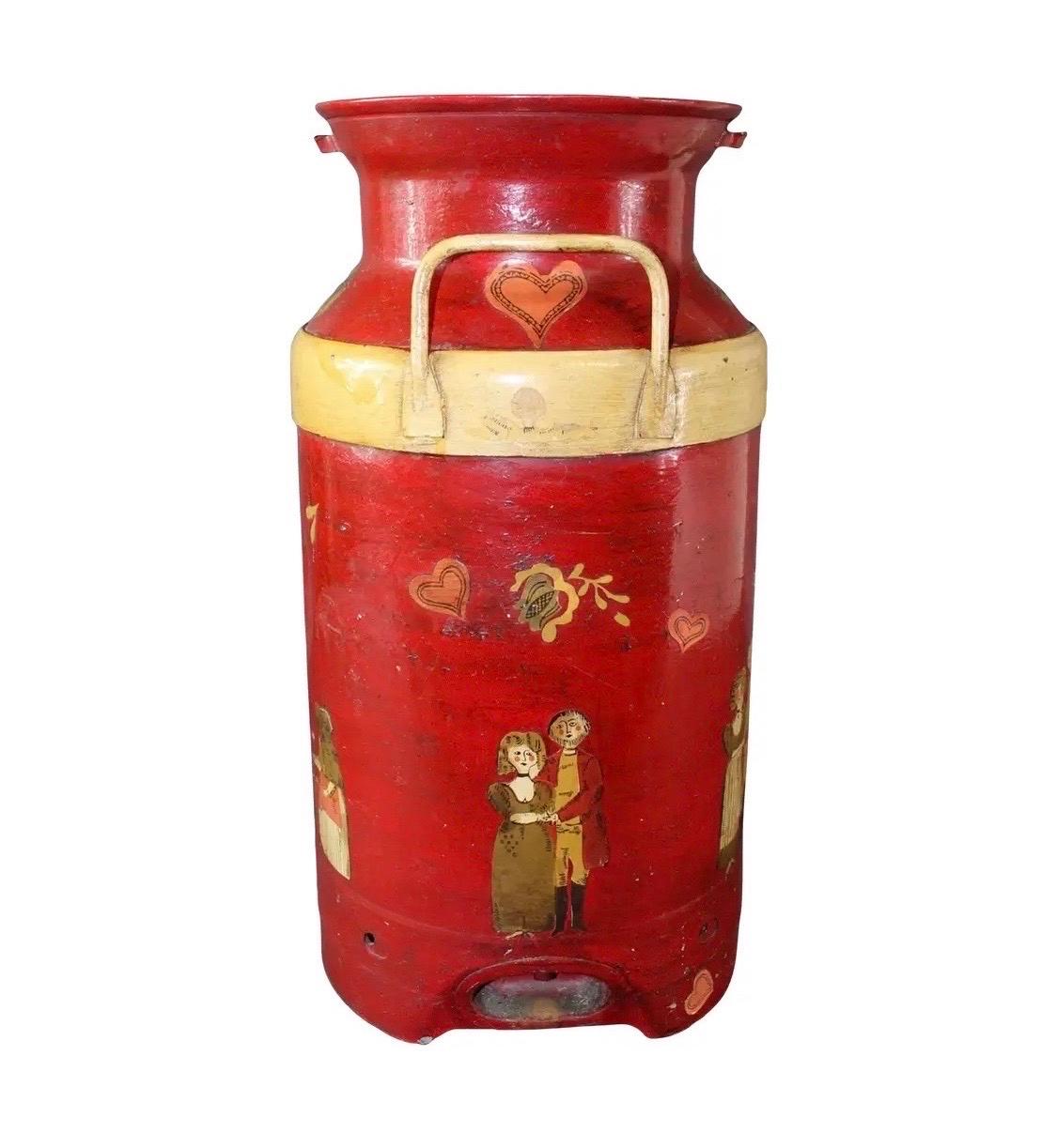 1920er Jahre gemalt und Decoupage Folk Art dekoriert antike Molkerei Bauernhof Milchkanne im Angebot