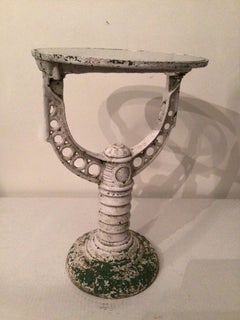 1920s Painted Cast Iron Industrial Side Table with Glass Top