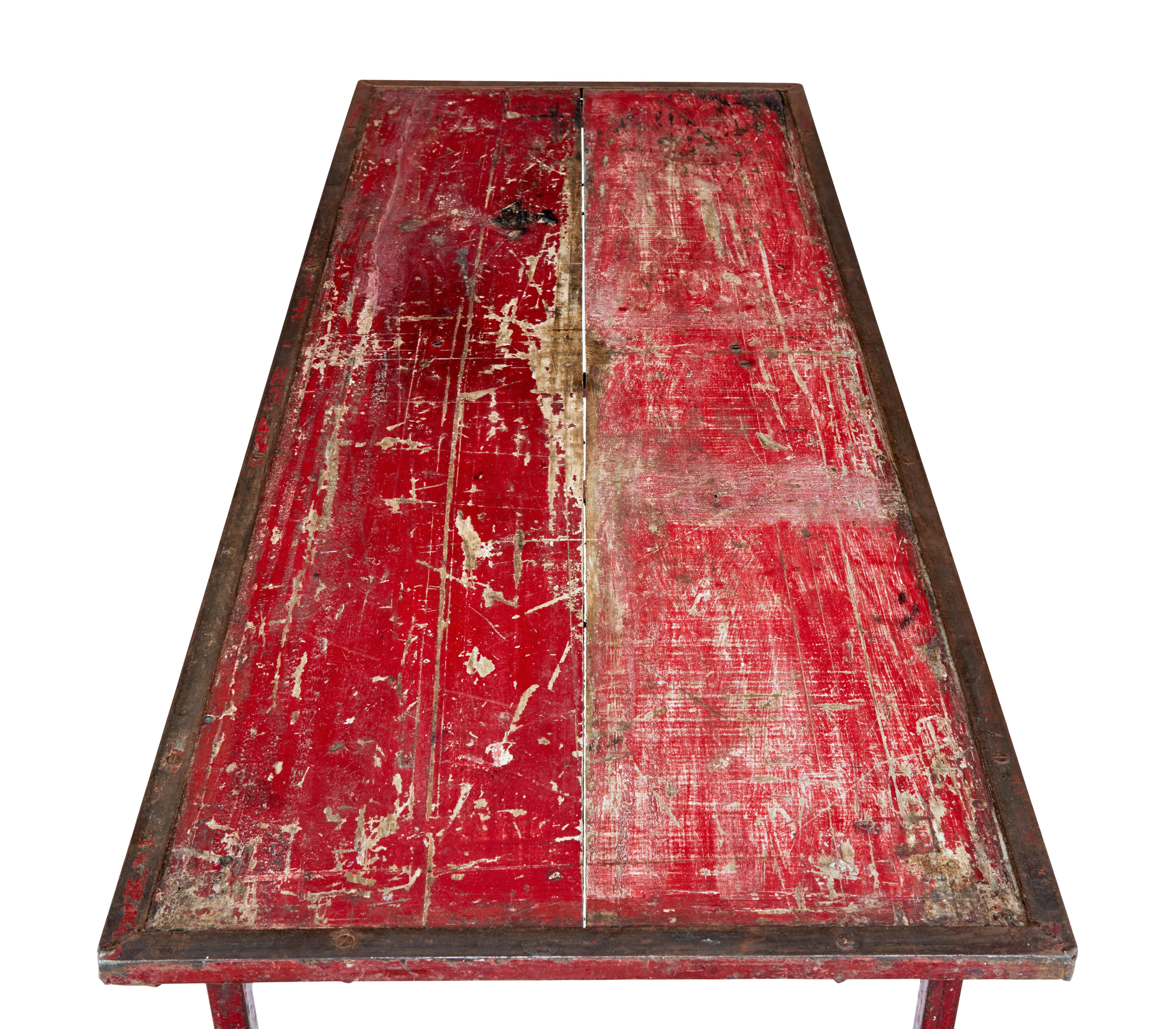 Hand-Crafted 1920s’ painted french pine and metal folding table
