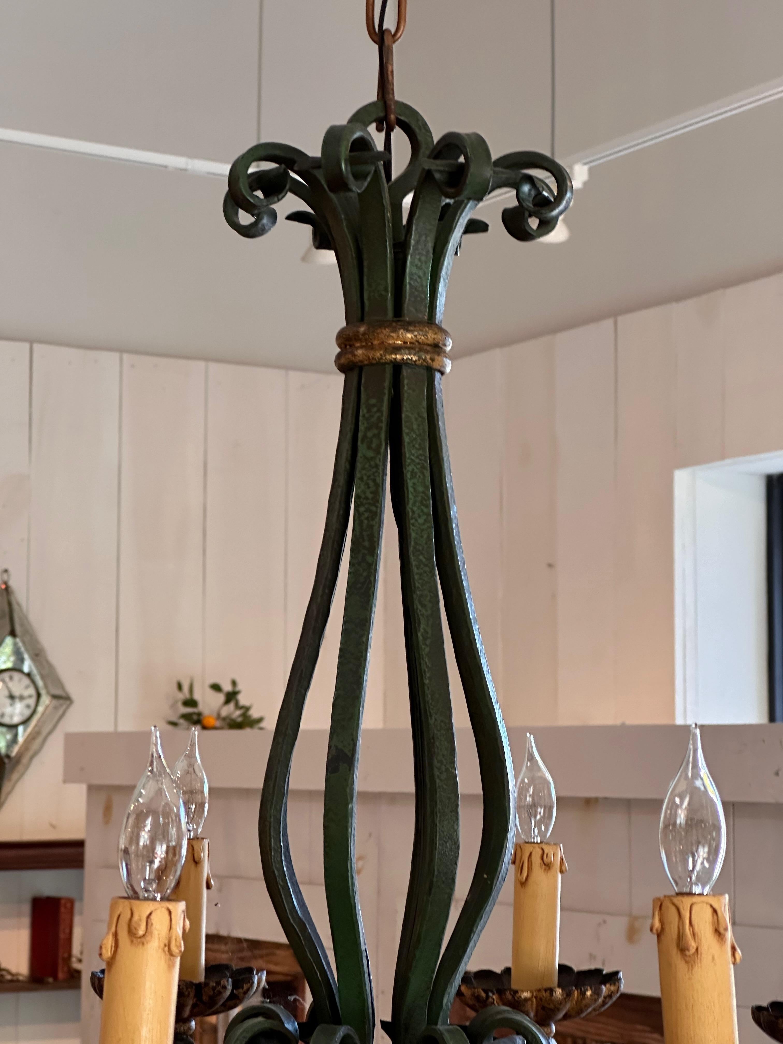 French 1920s Painted Iron Chandelier