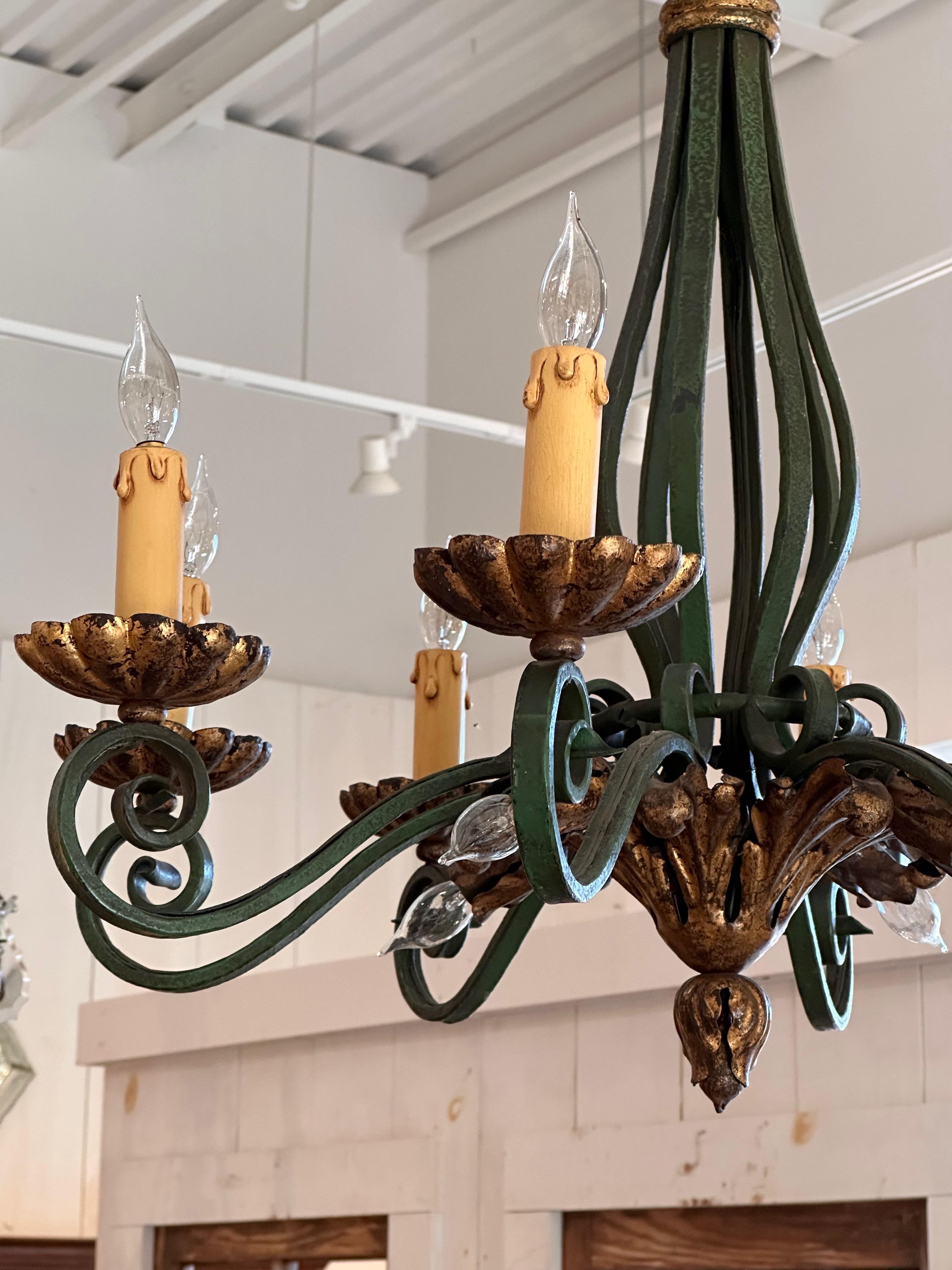 Early 20th Century 1920s Painted Iron Chandelier
