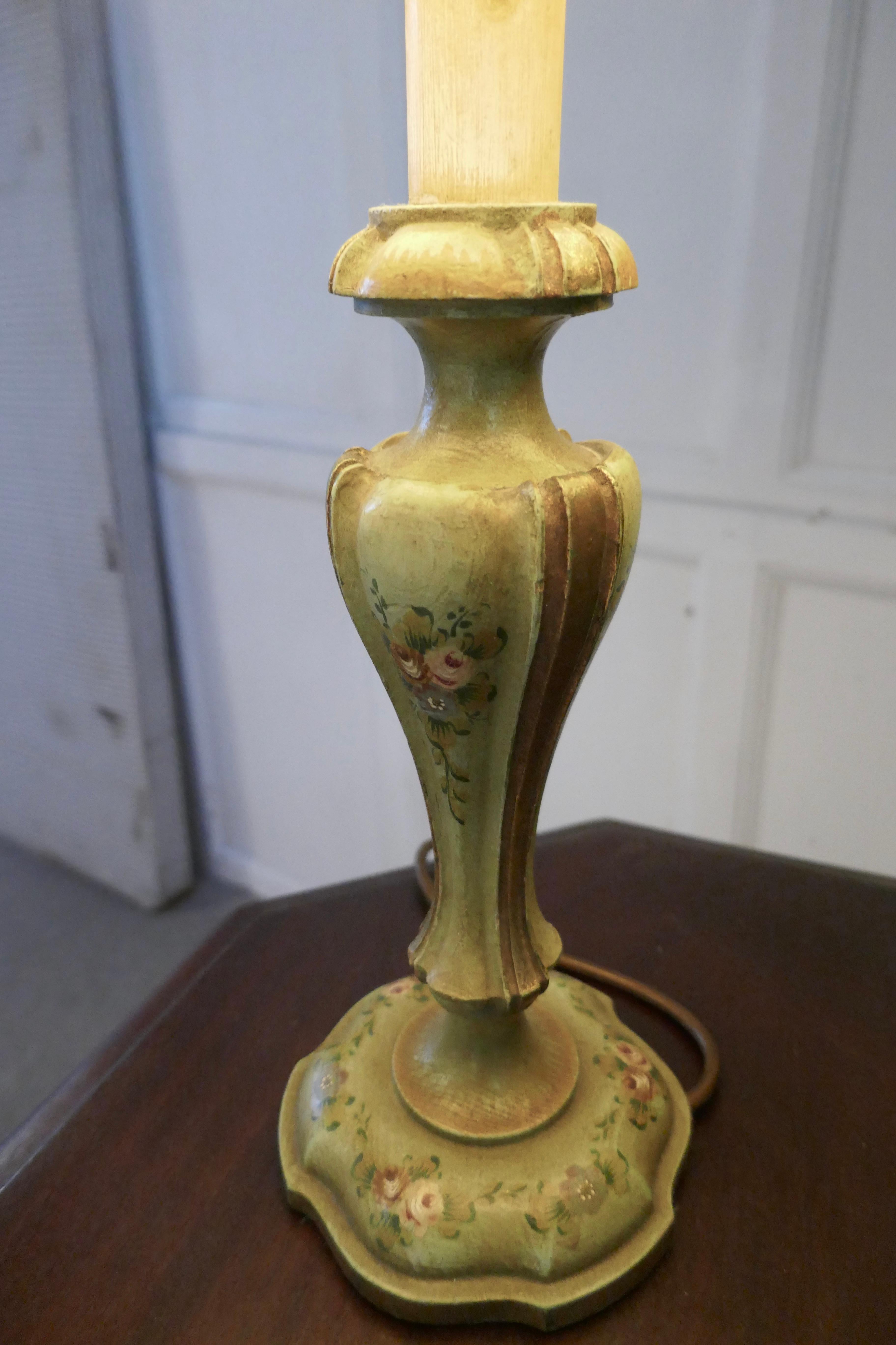 Beaux Arts 1920s Painted Lamp, Painted with Roses Shabby Finish For Sale