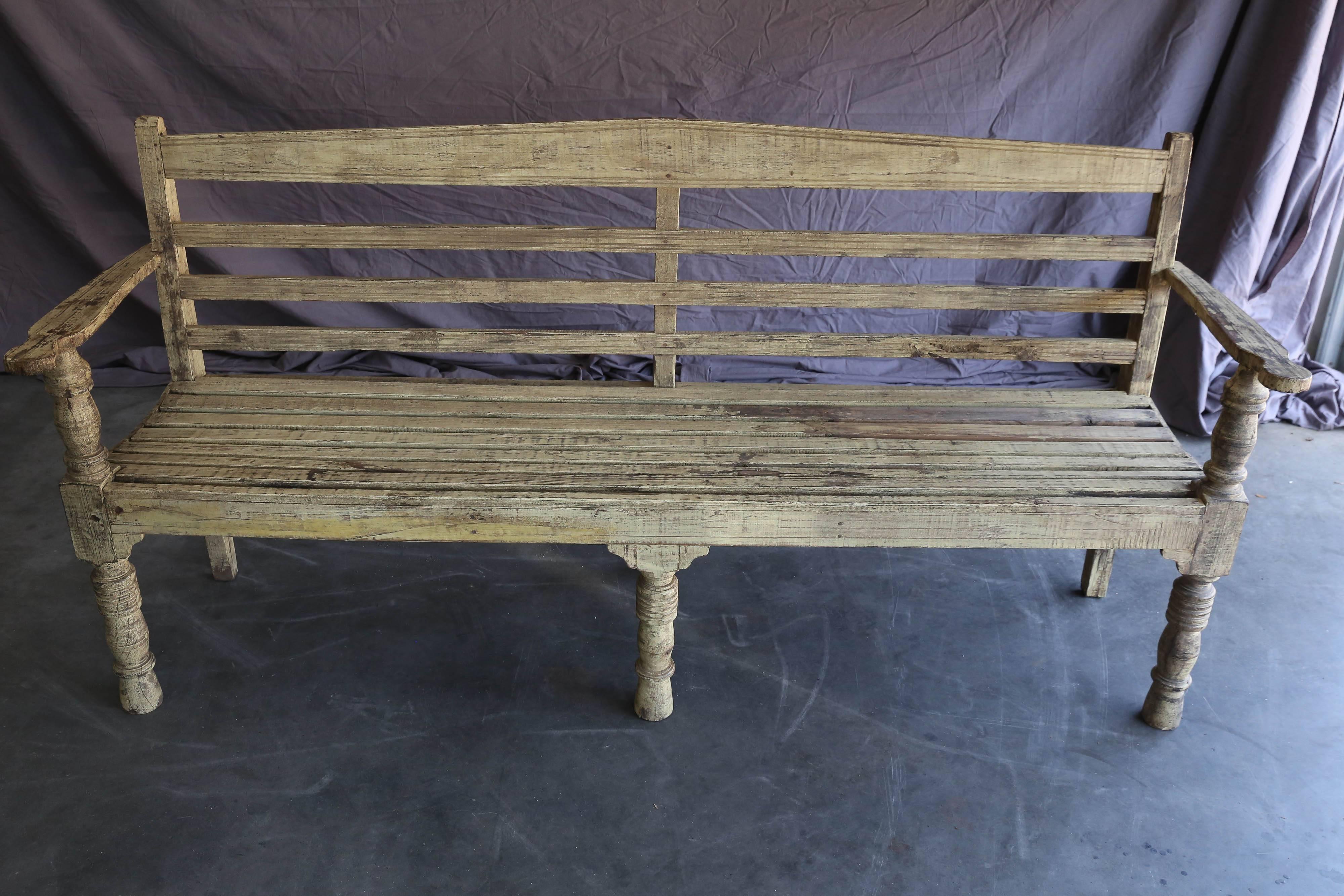 1920s Painted Solid Mahogany Wood Bench from a Dutch Colonial Farm For Sale 1