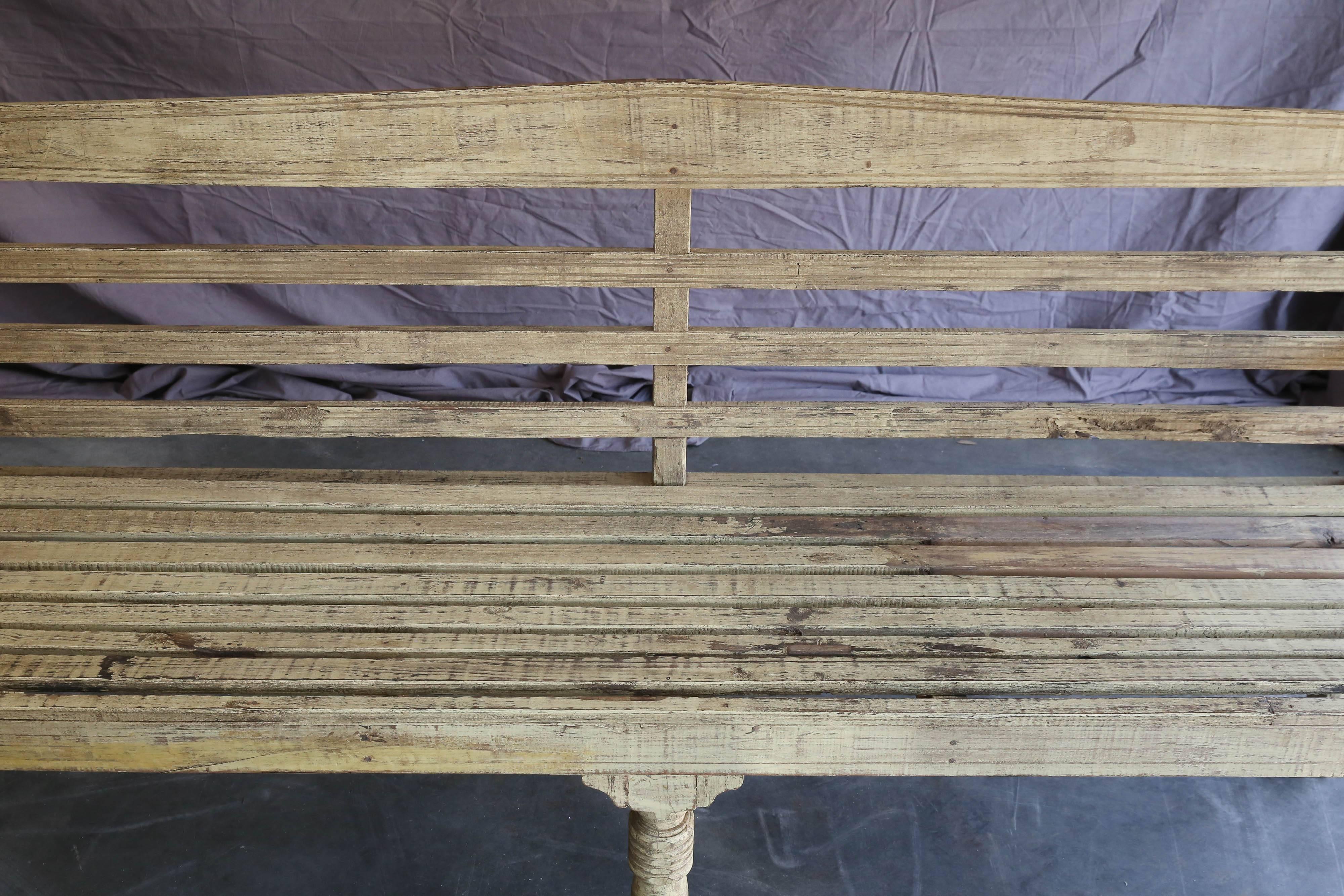 1920s Painted Solid Mahogany Wood Bench from a Dutch Colonial Farm For Sale 2