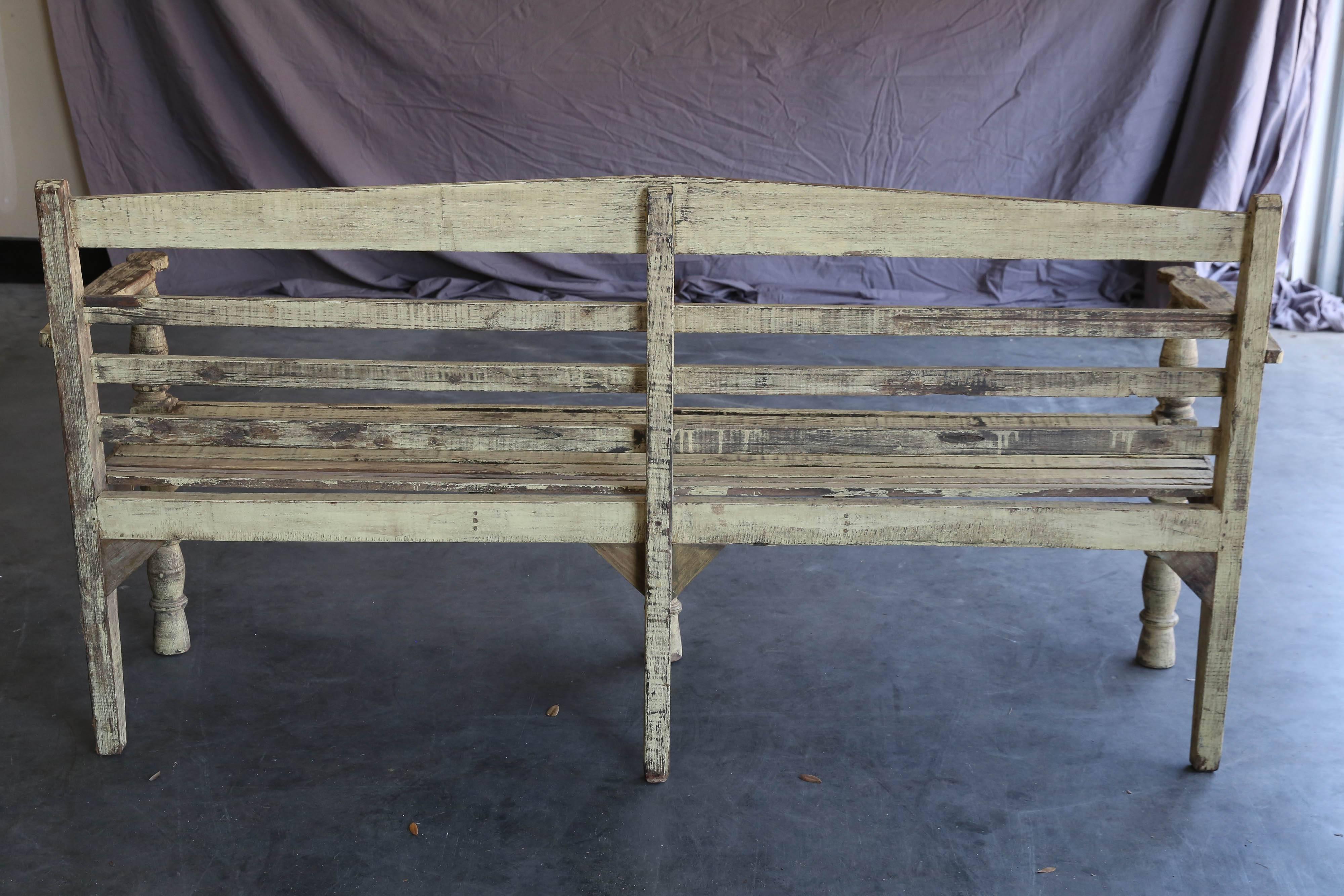 1920s Painted Solid Mahogany Wood Bench from a Dutch Colonial Farm For Sale 3