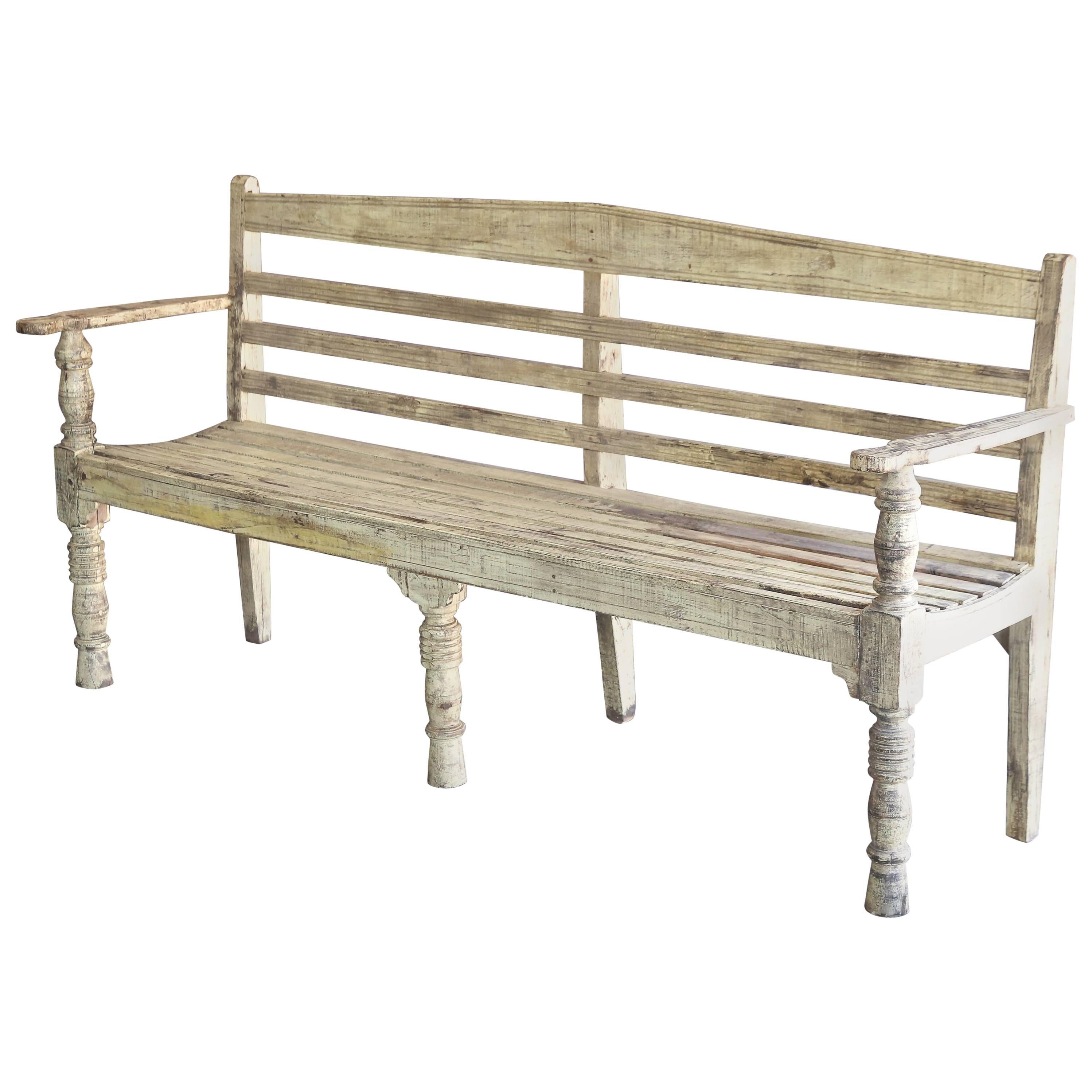 1920s Painted Solid Mahogany Wood Bench from a Dutch Colonial Farm For Sale