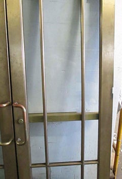 1920s Pair of Antique Brass Entryway French Doors with 9 Lites Each