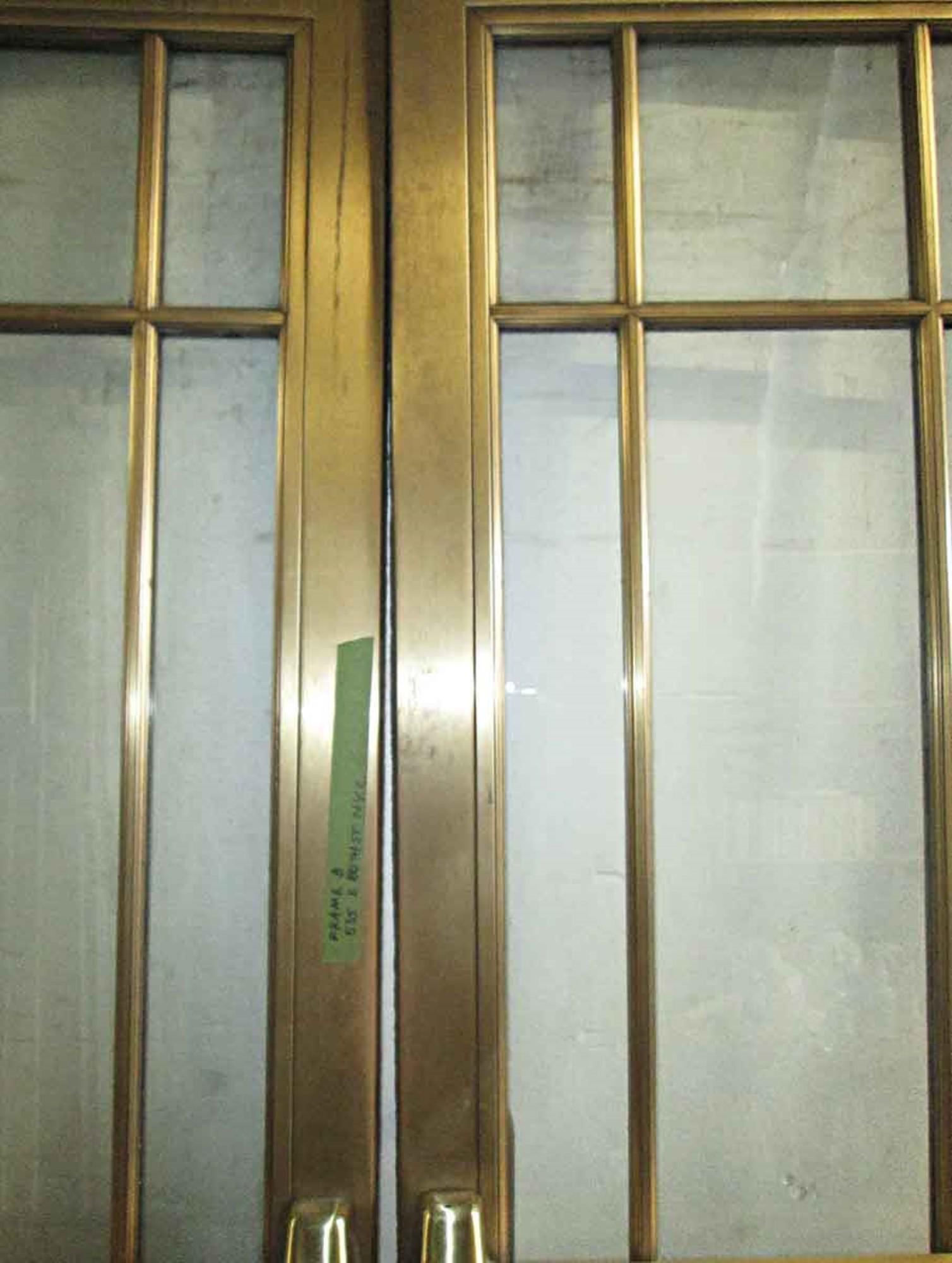 1920s Pair of Antique Brass Entryway French Doors with 9 Lites Each In Good Condition In New York, NY
