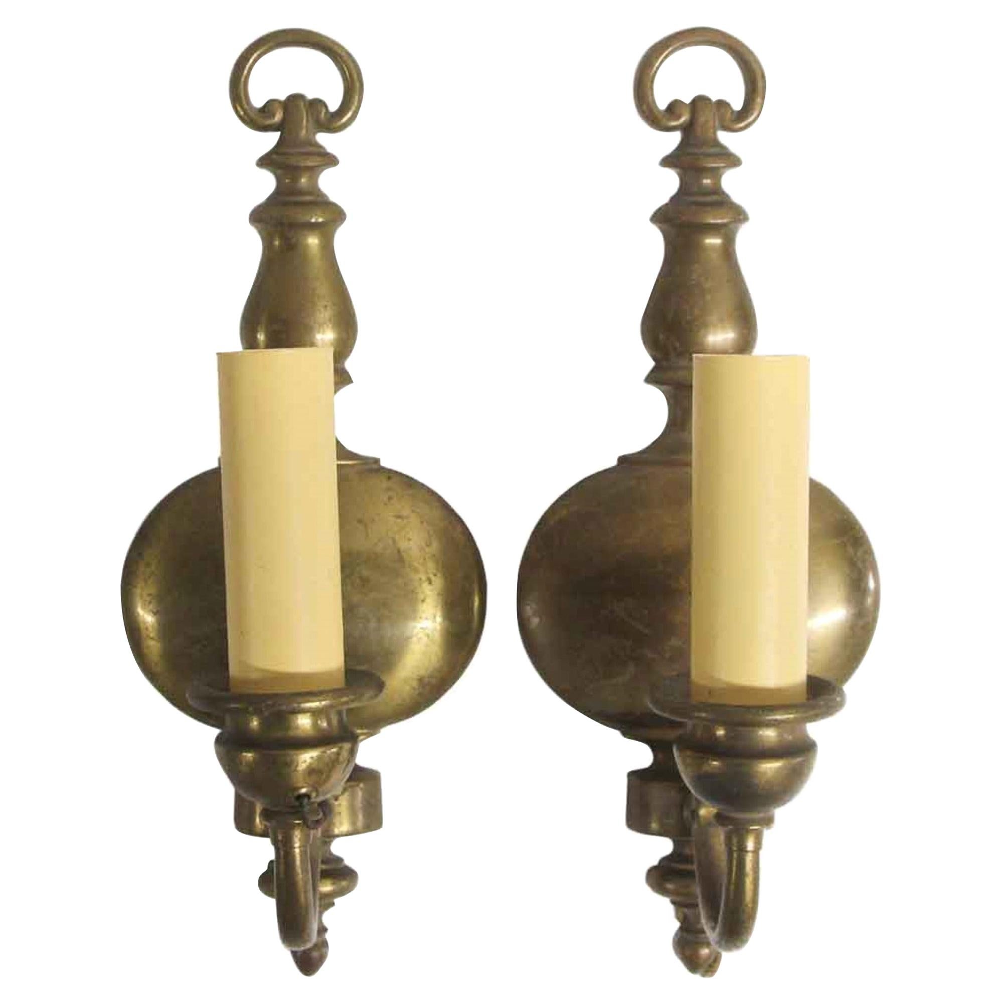 1920s Pair of Antique Brass Federal Wall Sconces with a Single Light Each