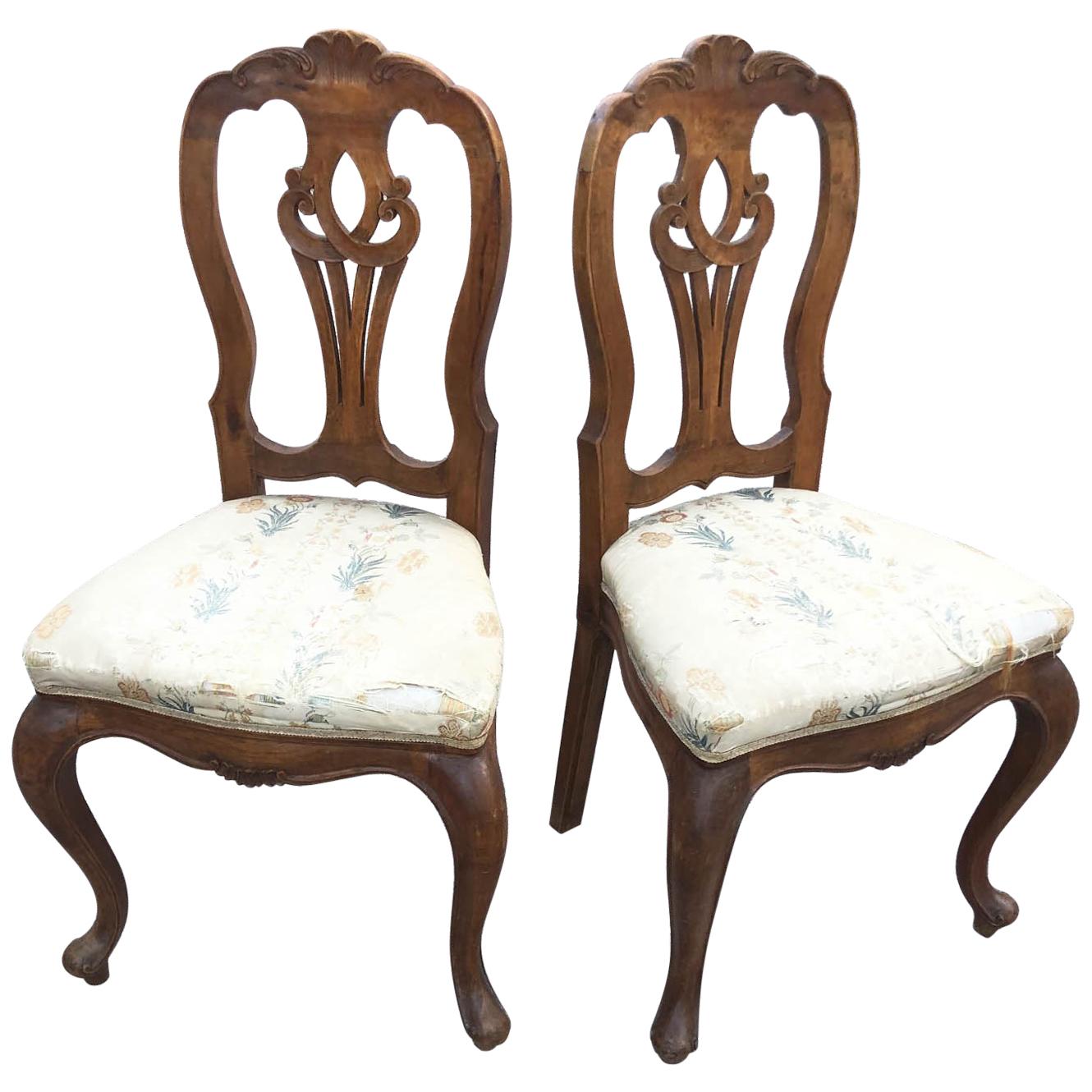  Pair of Armchairs in Solid Walnut, with Upholstery to Be Redone Elegant