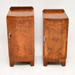 1920s Pair of Art Deco Burr Walnut Bedside Cabinets