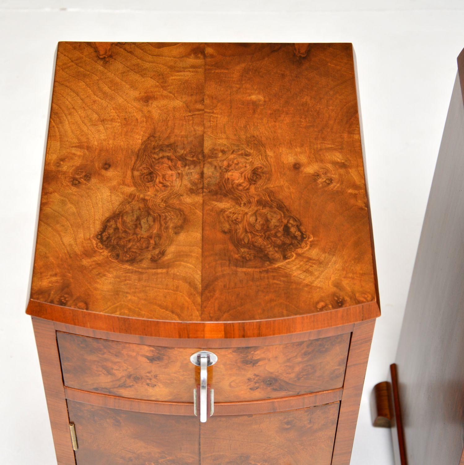 Early 20th Century 1920's Pair of Art Deco Burr Walnut Bedside Cabinets