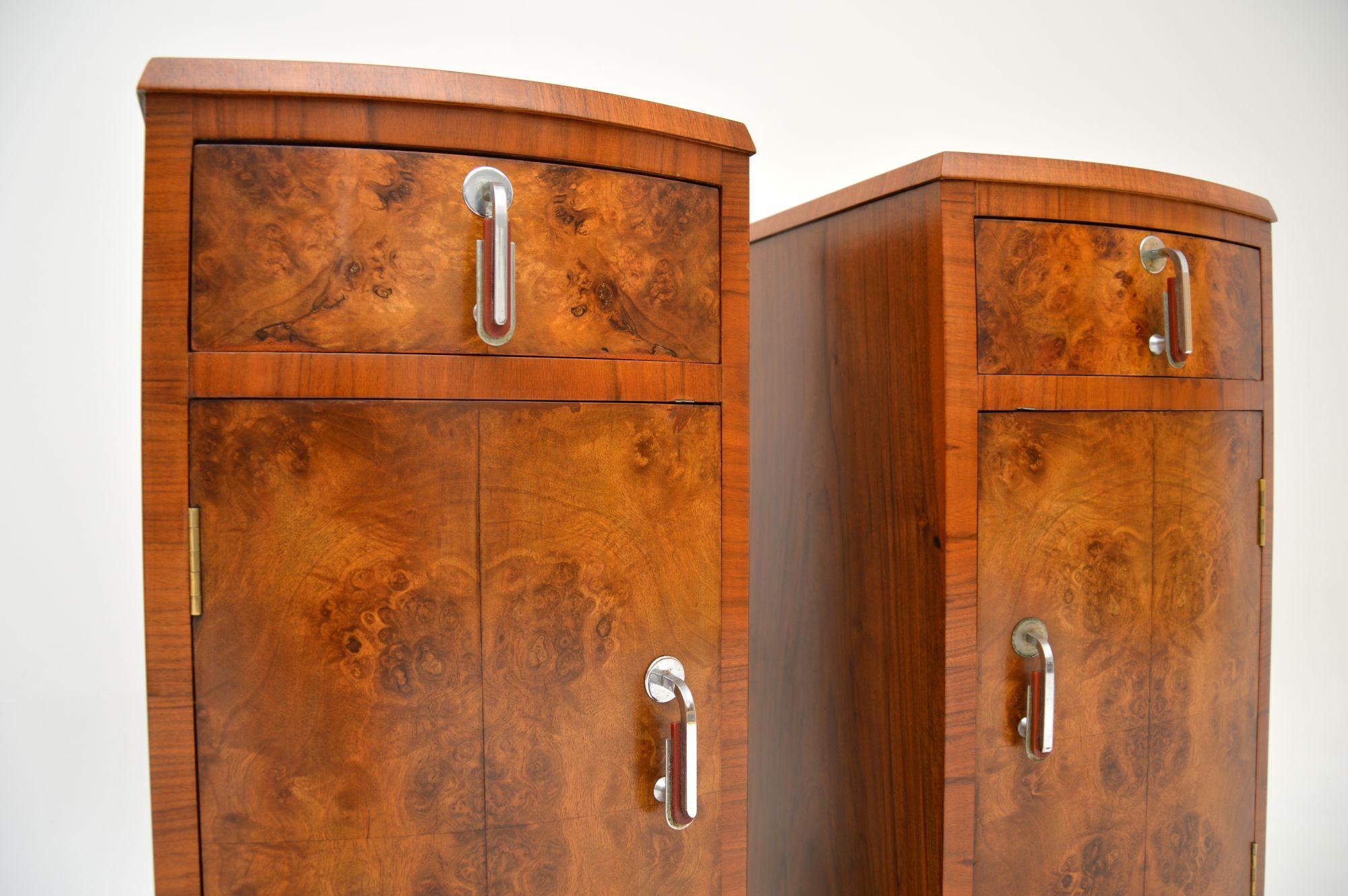 1920's Pair of Art Deco Burr Walnut Bedside Cabinets 2