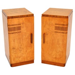 1920's Pair of Art Deco Satin Birch Bedside Cabinets