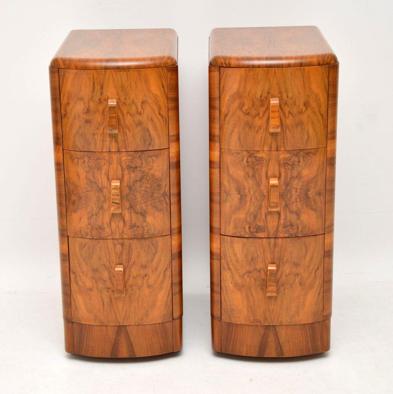 English 1920s Pair of Art Deco Walnut Bedside Chests