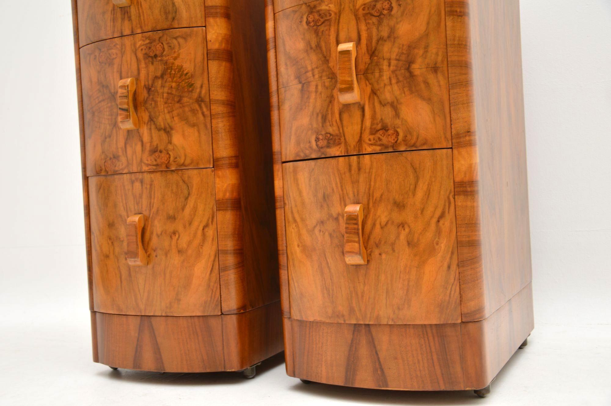 Early 20th Century 1920s Pair of Art Deco Walnut Bedside Chests