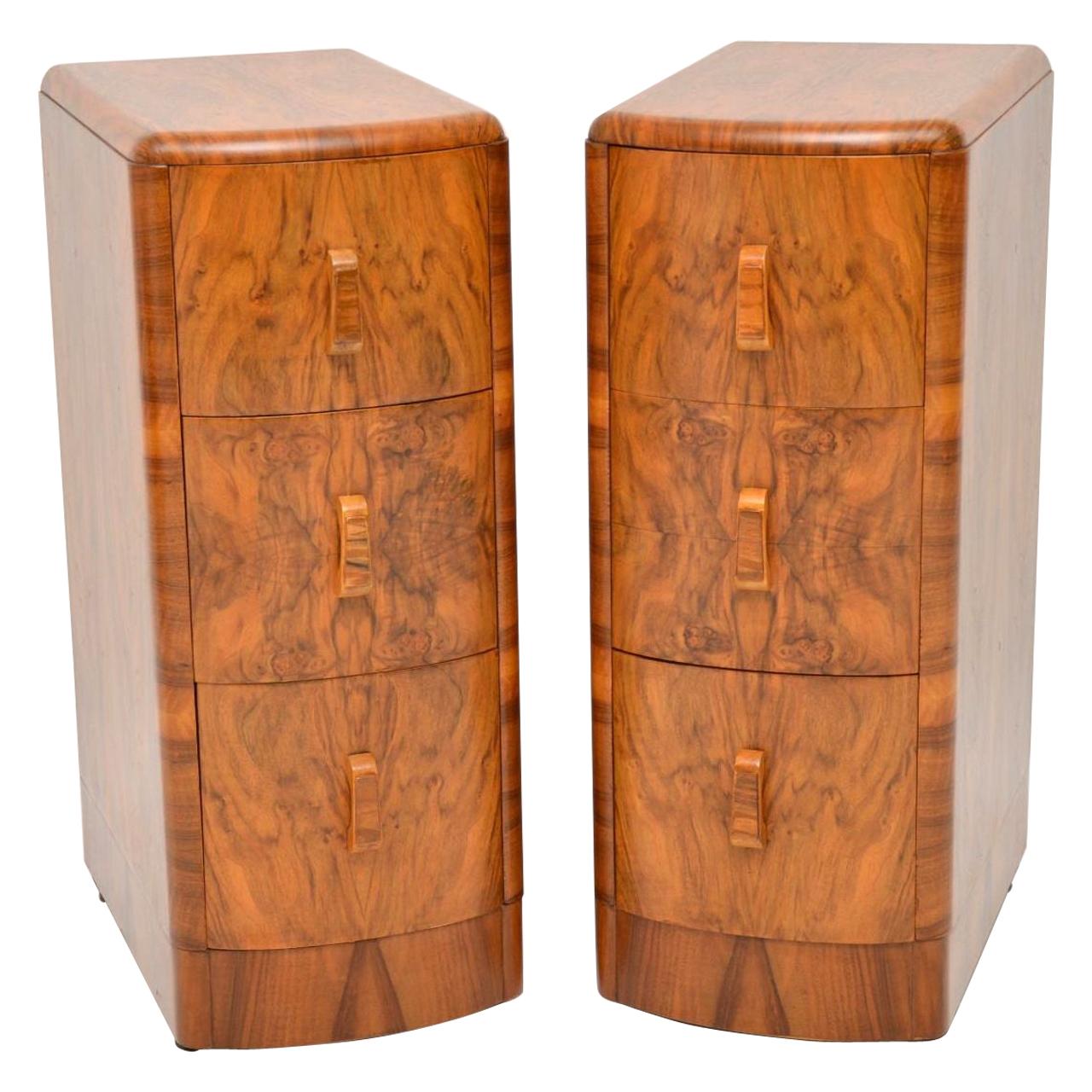 1920s Pair of Art Deco Walnut Bedside Chests