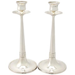 1920s Pair of Arts & Crafts Style Sterling Silver Candlesticks