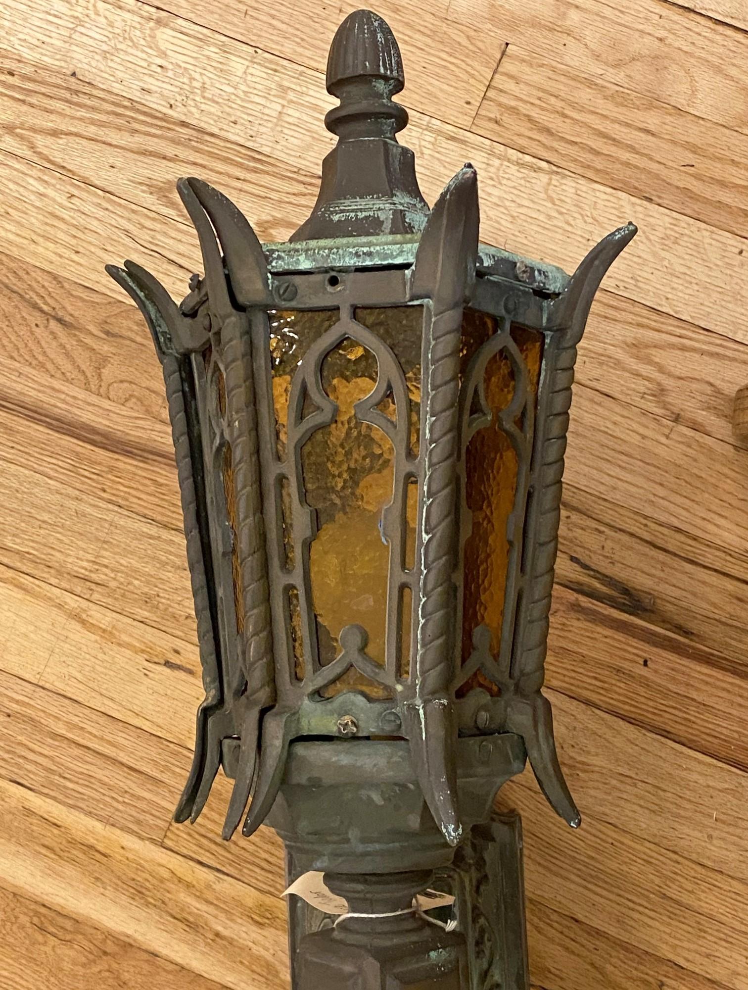 1920s Pair of Bronze Exterior Sconces Gothic Tudor Style 2