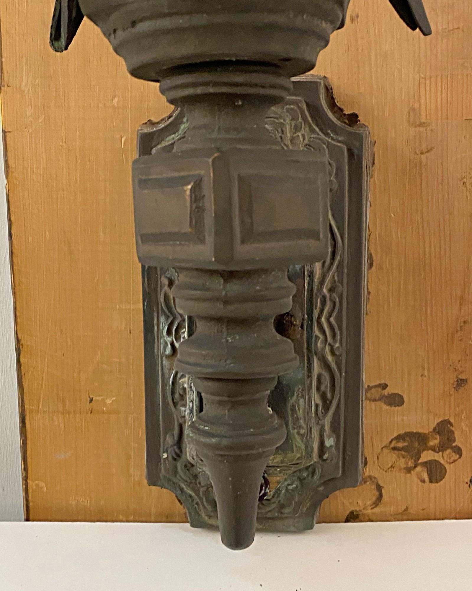 American 1920s Pair of Bronze Exterior Sconces Gothic Tudor Style