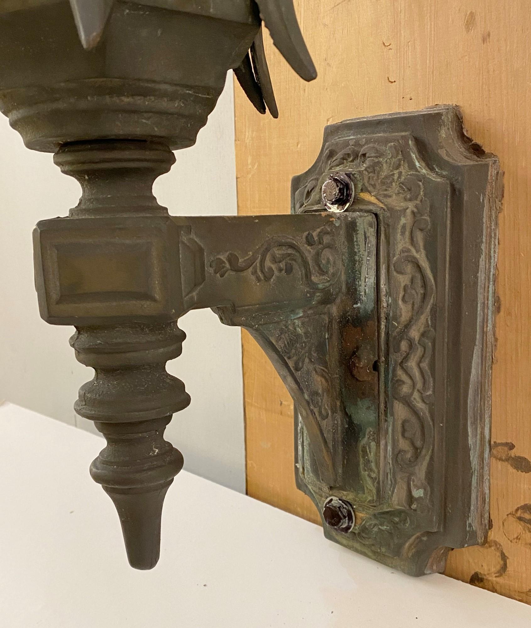 1920s Pair of Bronze Exterior Sconces Gothic Tudor Style 1