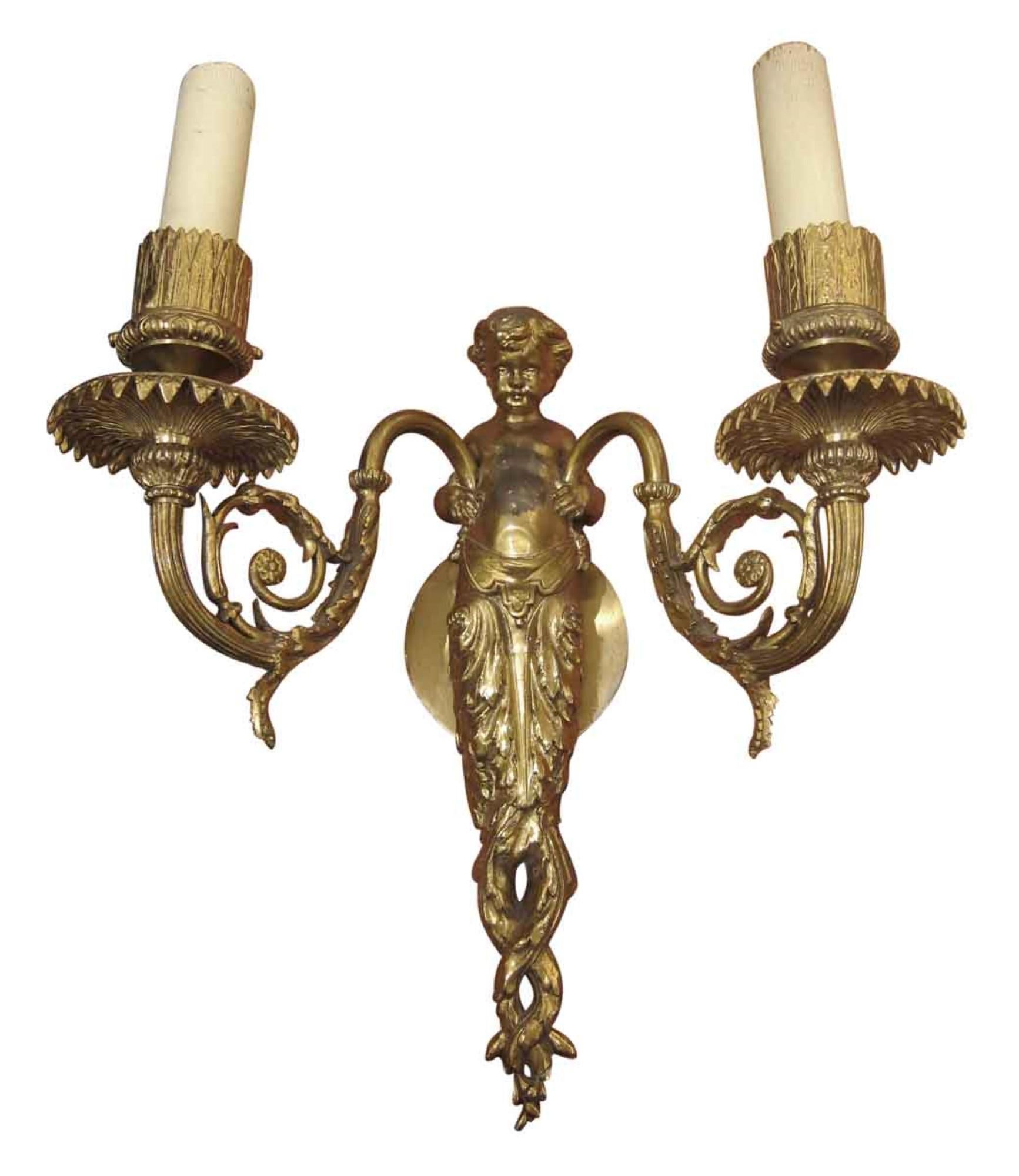 American 1920s Pair of Bronze Putti Sconces from an East 82nd St Apartment