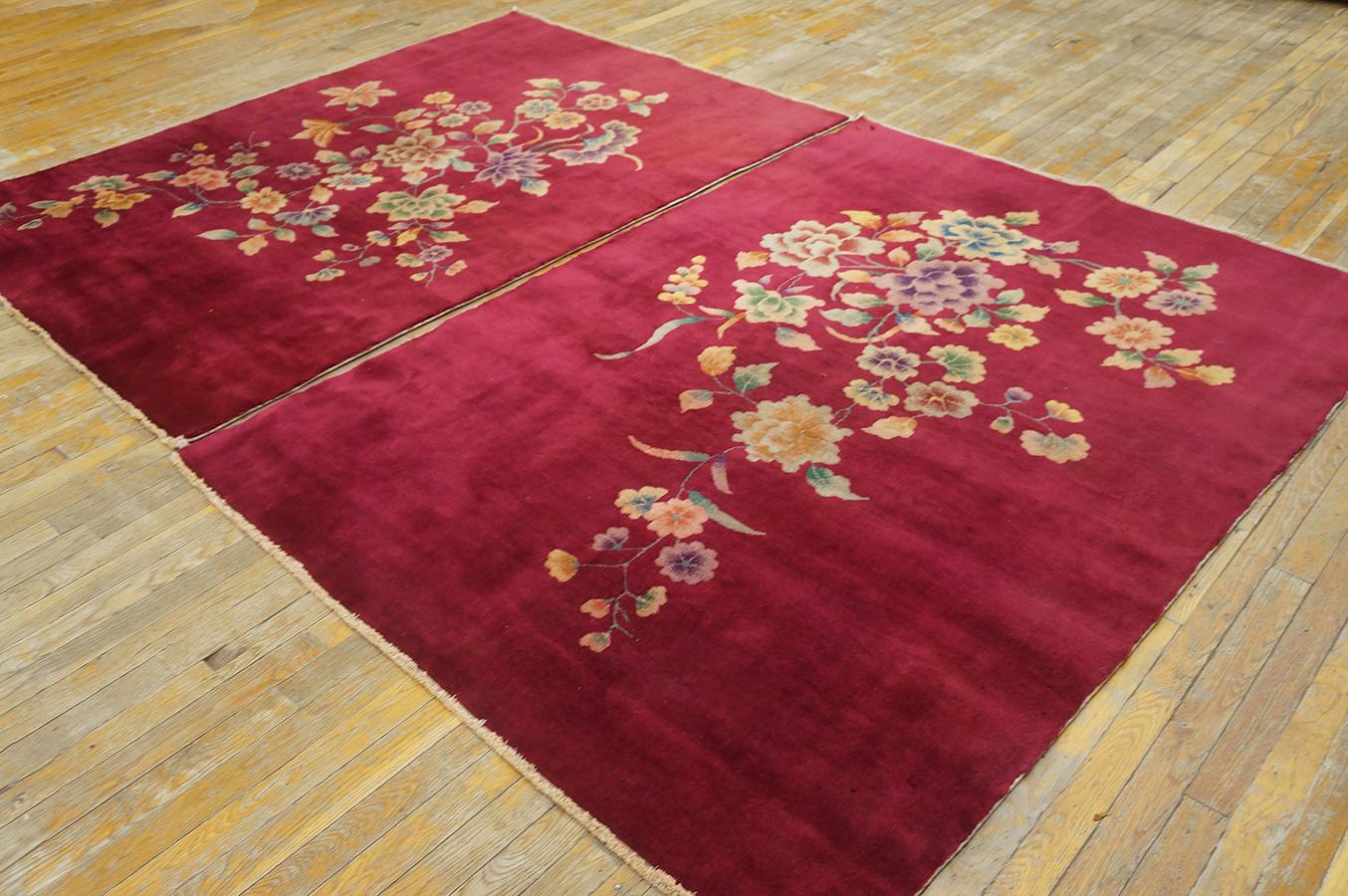 Hand-Knotted 1920s Pair of Chinese Art Deco Carpets (4'4'' x 6'1'' - 132 x 185 ) For Sale