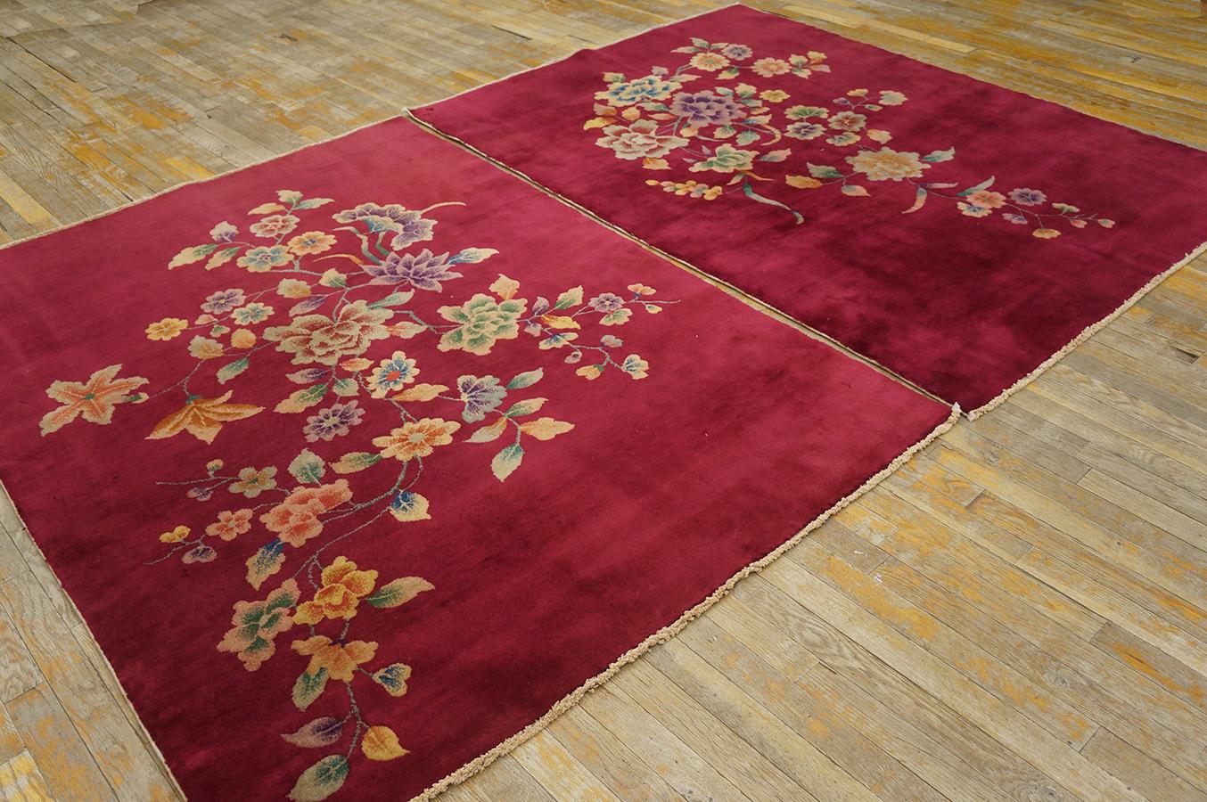 Early 20th Century 1920s Pair of Chinese Art Deco Carpets (4'4'' x 6'1'' - 132 x 185 ) For Sale