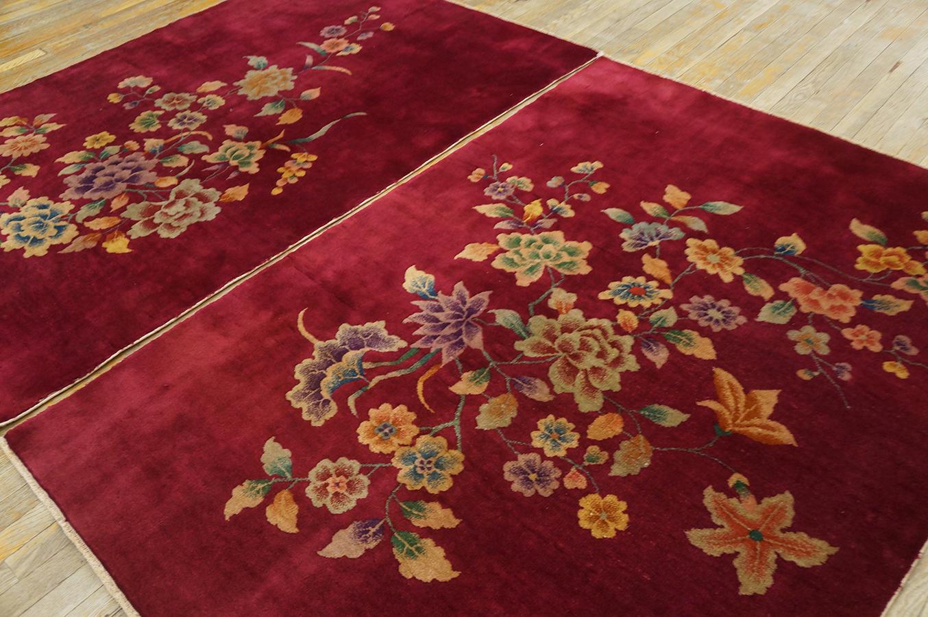 Wool 1920s Pair of Chinese Art Deco Carpets (4'4'' x 6'1'' - 132 x 185 ) For Sale