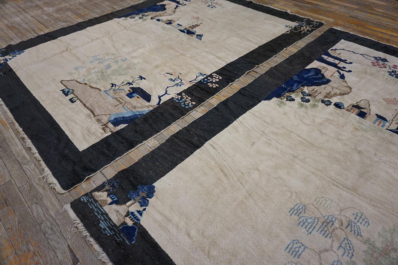 Hand-Knotted 1920s Pair of Chinese Art Deco Carpets 6'x 8' 6