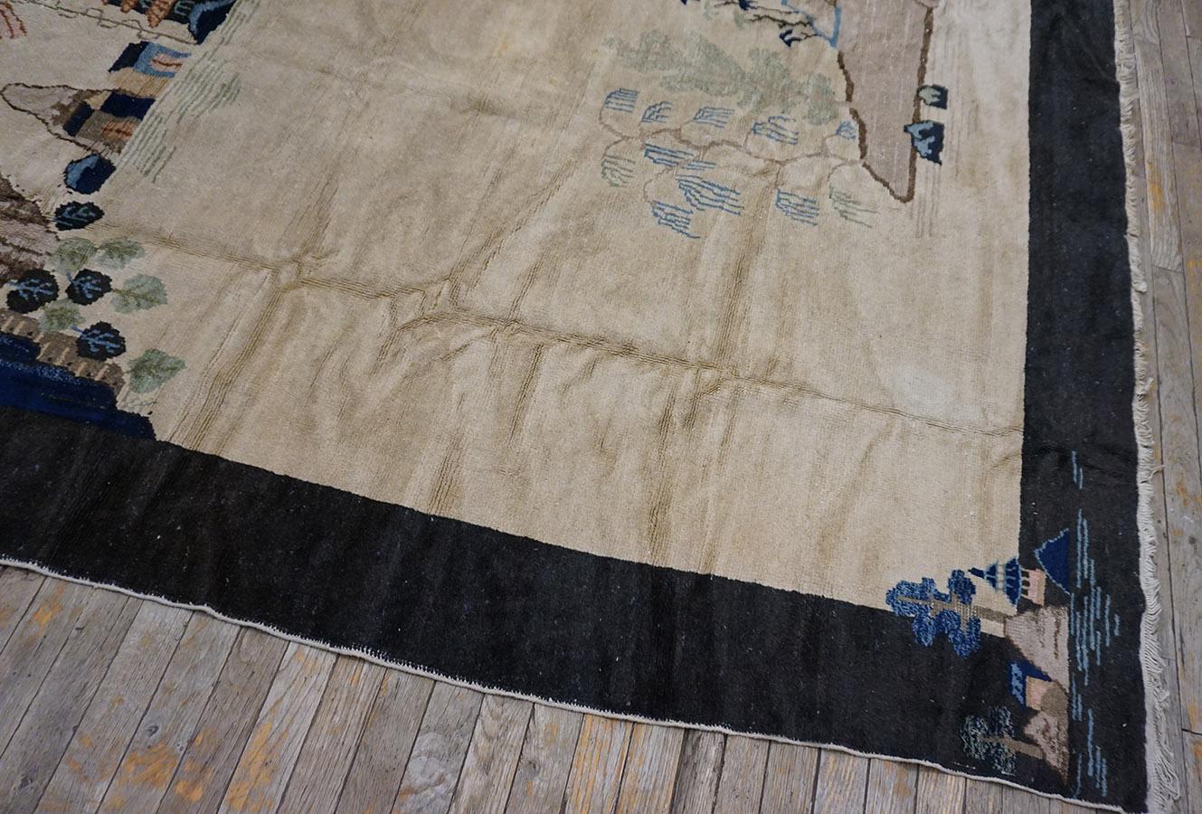 Early 20th Century 1920s Pair of Chinese Art Deco Carpets 6'x 8' 6