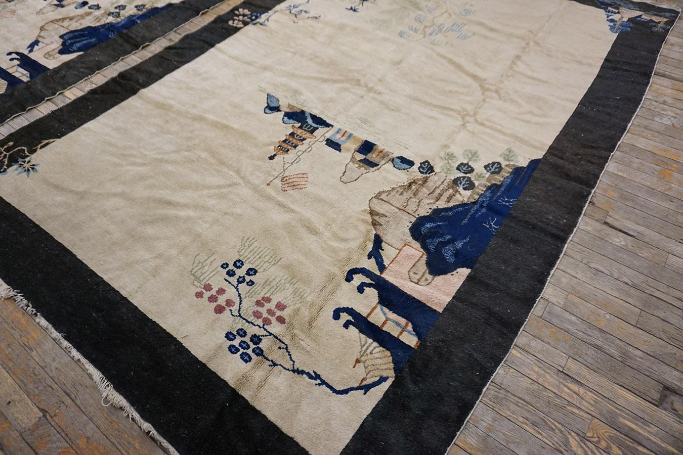 Wool 1920s Pair of Chinese Art Deco Carpets 6'x 8' 6