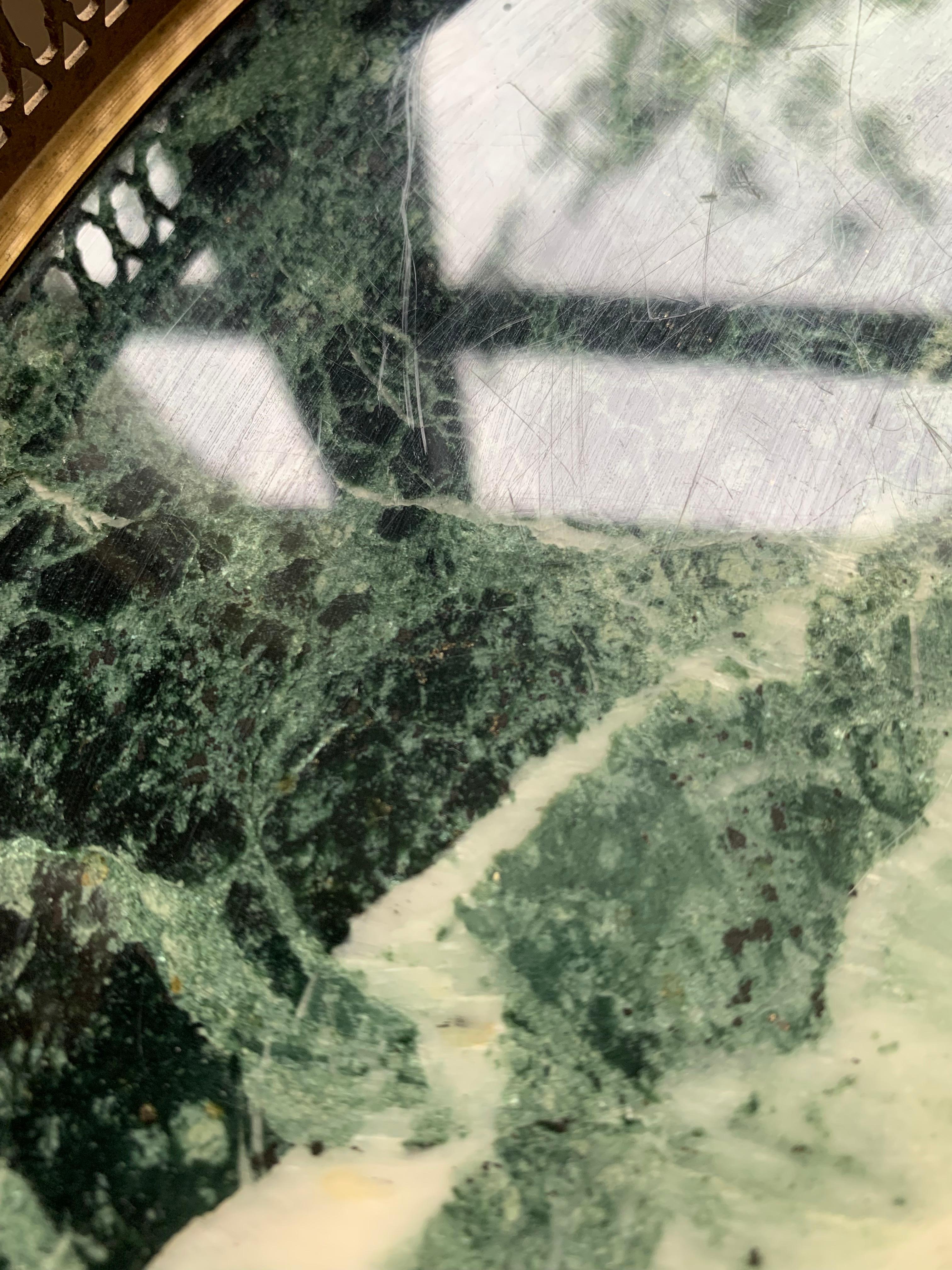 Painted 1920s pair of Danish marble & brass gallery painted tables For Sale
