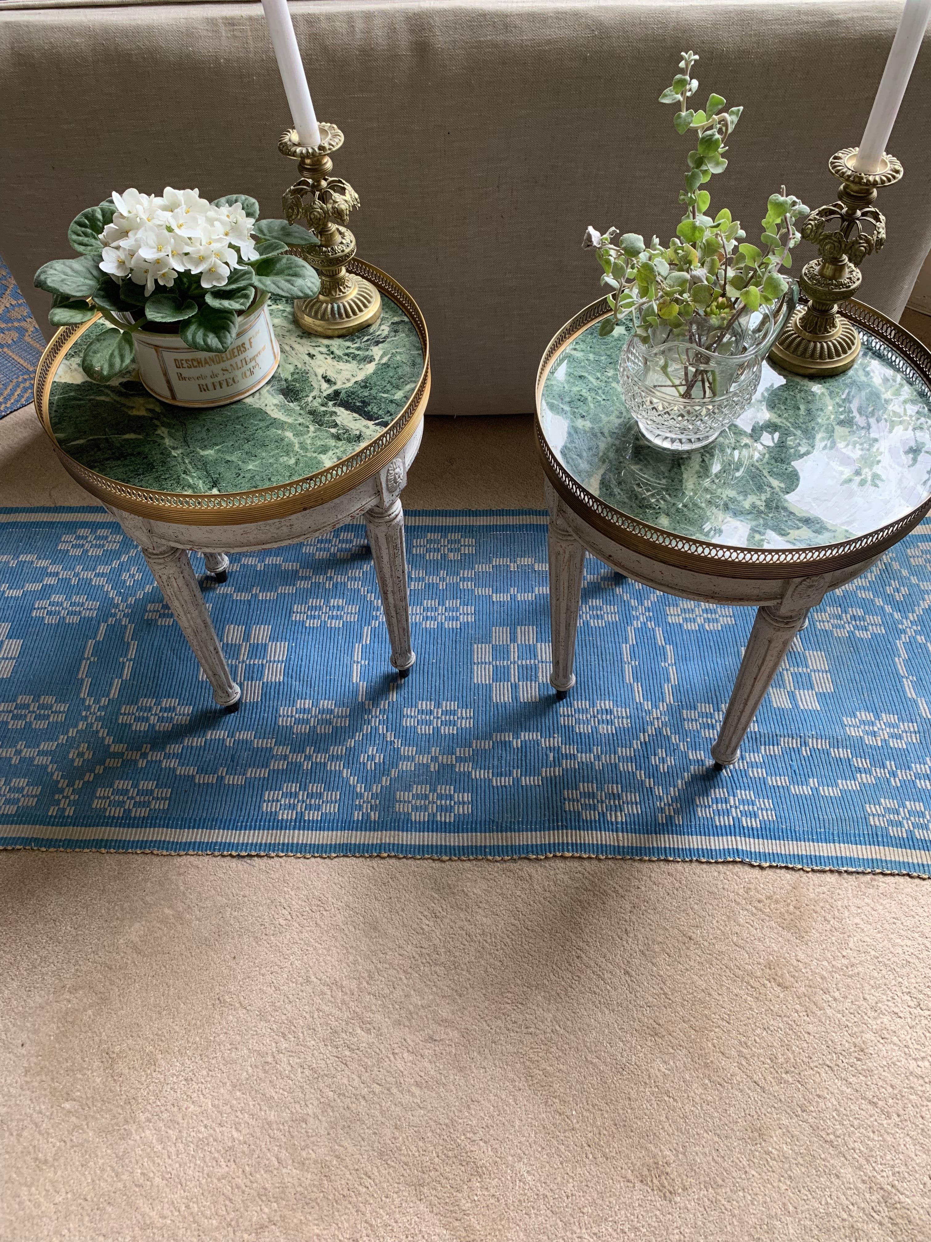 Marble 1920s pair of Danish marble & brass gallery painted tables For Sale