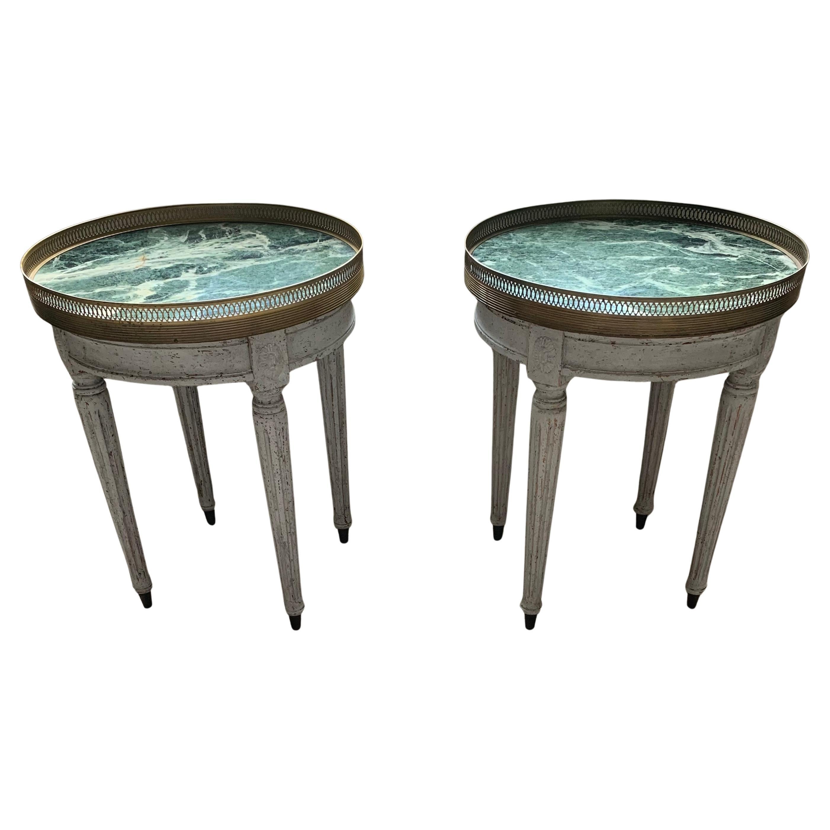 1920s pair of Danish marble & brass gallery painted tables For Sale