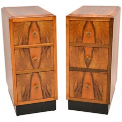 1920s Pair of Figured Walnut Art Deco Bedside Cabinets Antique 1920s Pair of Figured Walnut Art Deco Bedside Cabinets