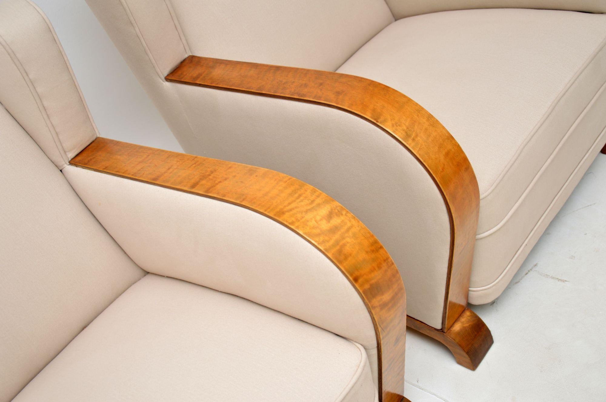 1920's Pair of Finnish Art Deco Satin Birch Armchairs For Sale 1