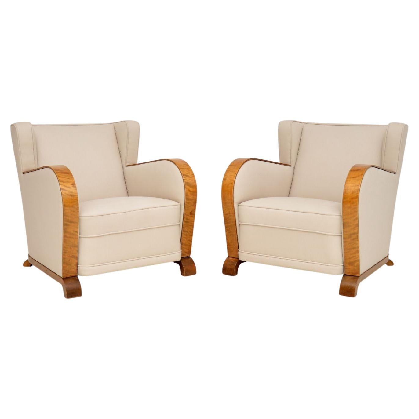 1920's Pair of Finnish Art Deco Satin Birch Armchairs For Sale